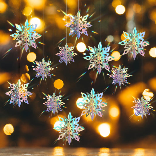 18PCS Christmas Decorations - Winter Wonderland Decorations,Frozen Birthday Party Decorations,Snowflake Ornaments,Colorful Christmas Ornaments Paper Snowflakes