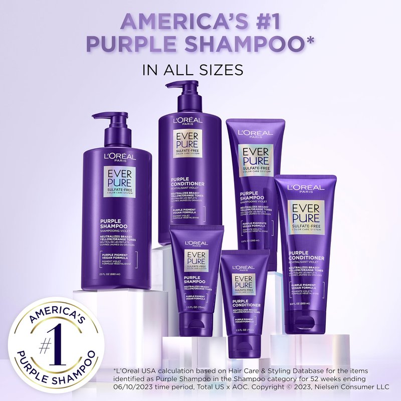 L'Oreal Paris EverPure Purple Shampoo and Conditioner Set, Sulfate-Free Brass Toning for Blonde, Bleached, Highlighted, Silver or Gray Color-Treated Hair, 6.8 Fl Oz, Pack of 6