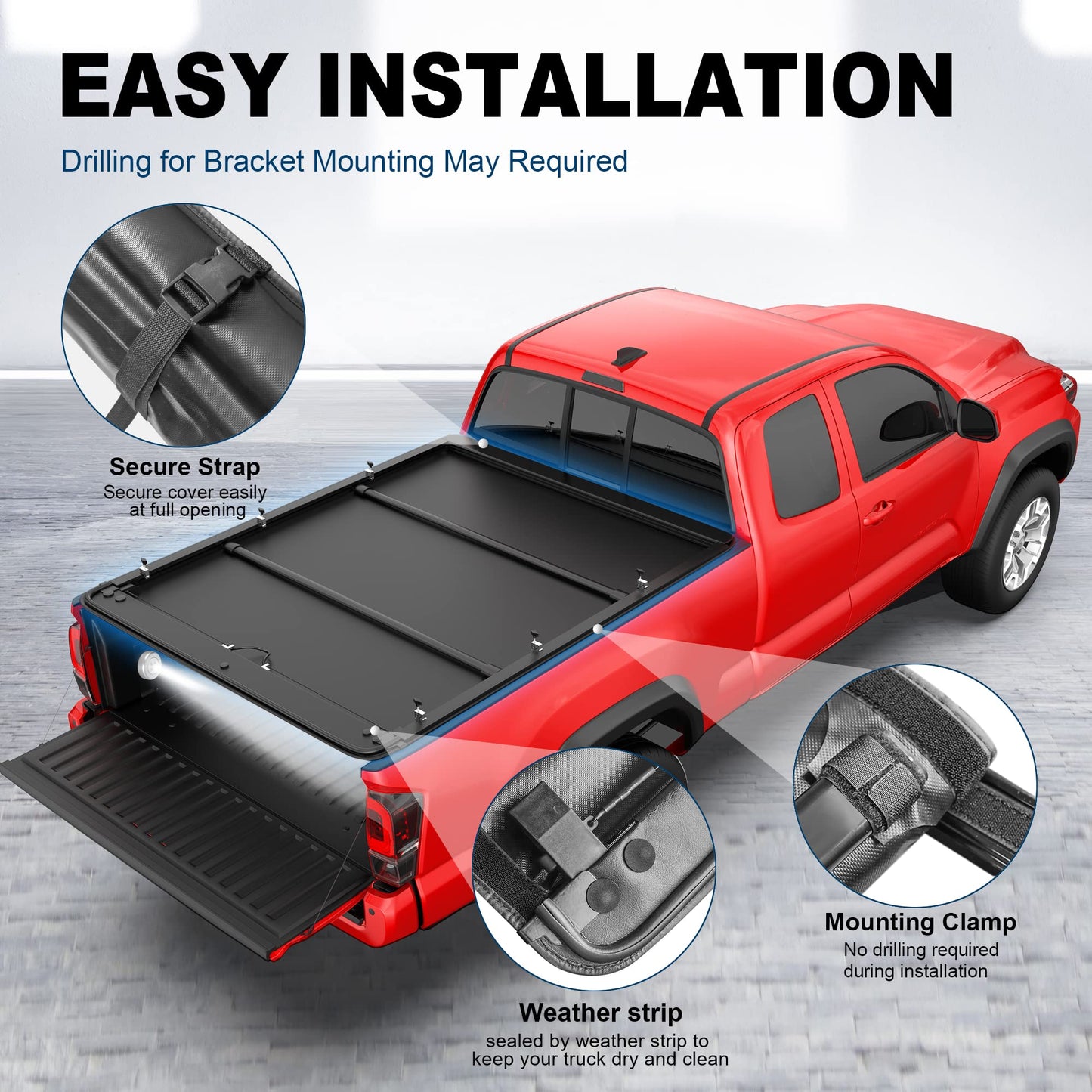 MOSTPLUS 6FT Roll-Up Soft Vinyl Truck Bed Tonneau Cover Compatible with 2005-2015 Toyota Tacoma Standard Model On Top Fleetside Cargo Bed 72Inch, Not for Flareside/Stepside Bed