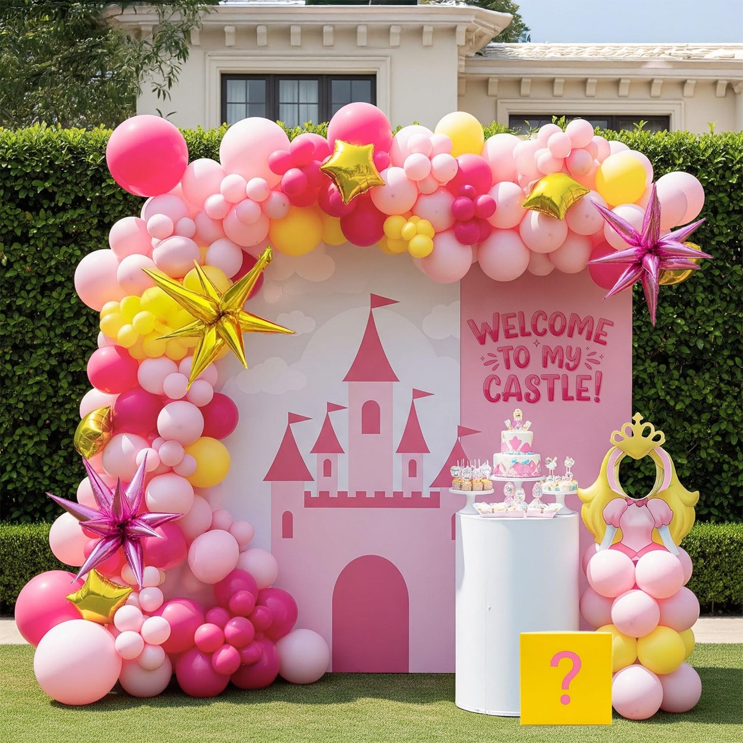 Hot Pink Yellow Balloon Arch Kit 160pcs with Large Pink Gold Star Five-Point Star Foil Balloons for super bro Princess Birthday baby shower peach Bridal shower Party Decorations
