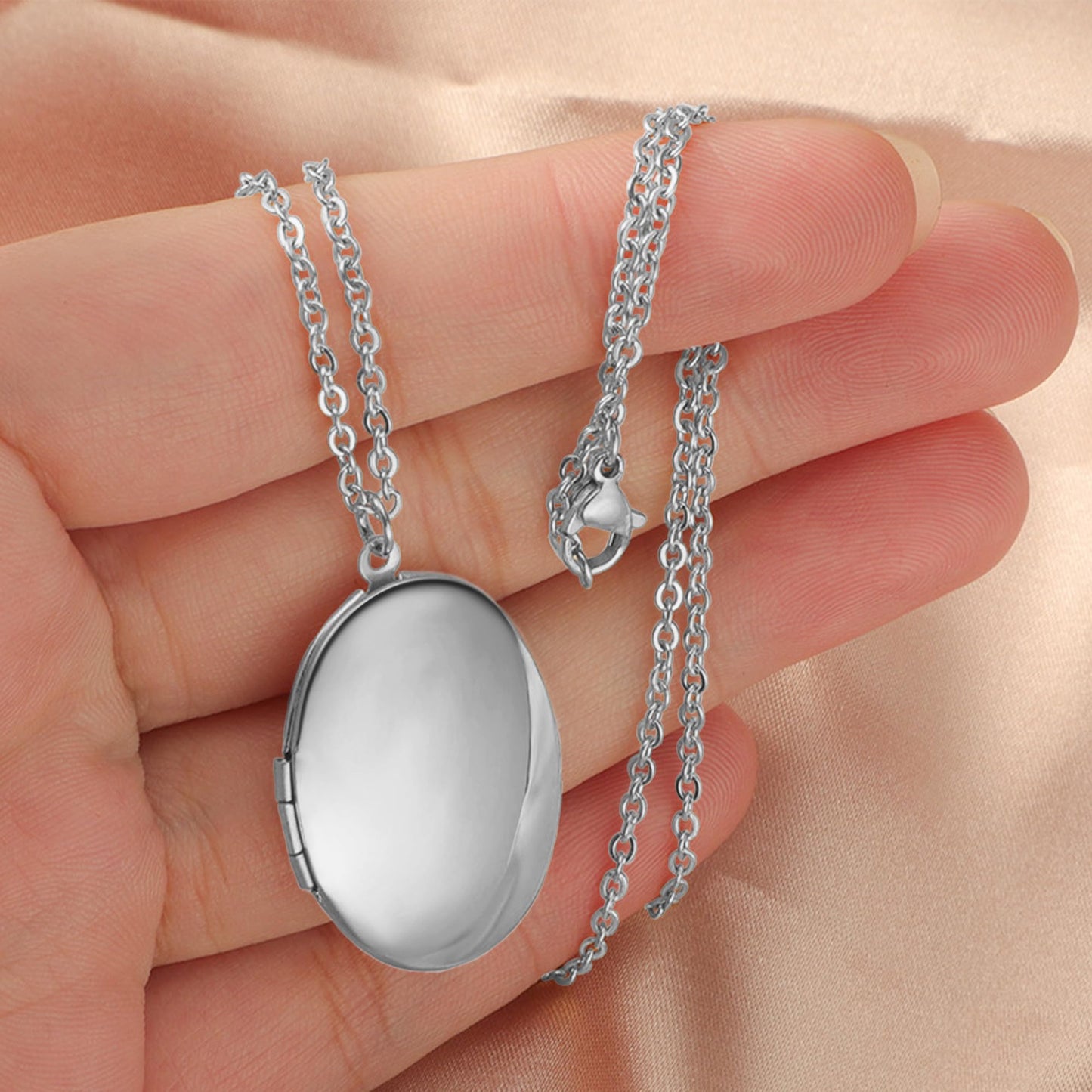 PHOCKSIN Silver Oval Locket Necklace 12 Birth Flowers Personalized Necklace that Holds Pictures Customized Gifts Locket Necklaces for Birthday