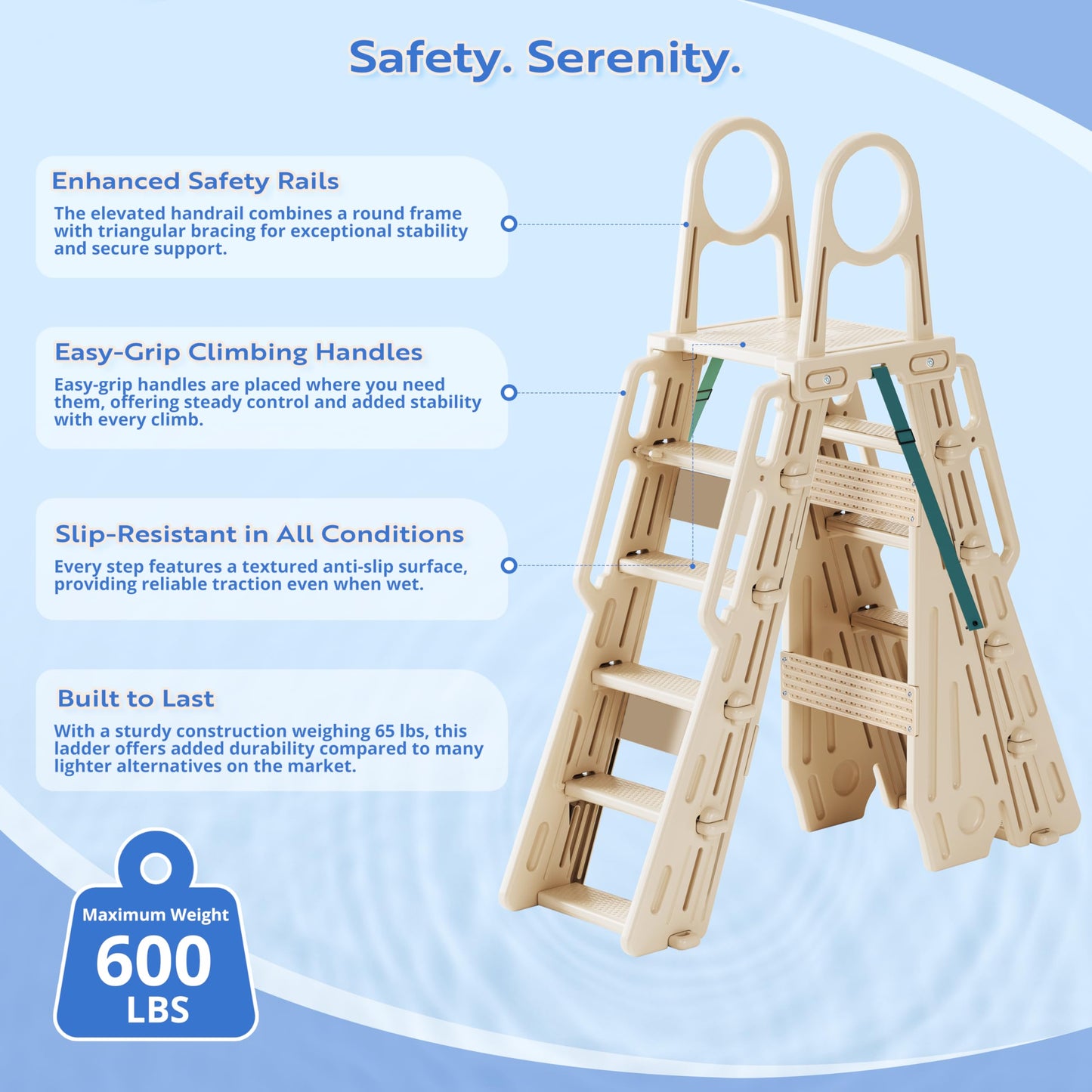 WDOT Pool Ladder Above Ground Swimming Safety Plastic A Frame Pool Ladder with Platform and Safety Barrier for 48-52 inches Pool