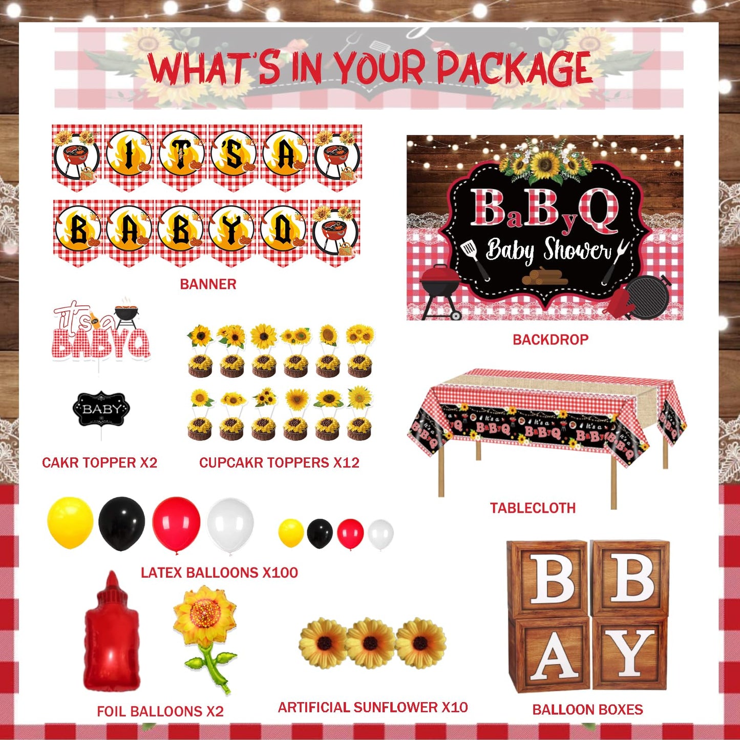 137 PCs BBQ Baby Shower Decorations, Hombae Its A Baby Q Baby Shower Decorations Backdrop Balloon Garland Banner Tablecloth Cake Cupcake Topper Boxes Cutout Barbecue Picnic Sauce Bottle Red Black