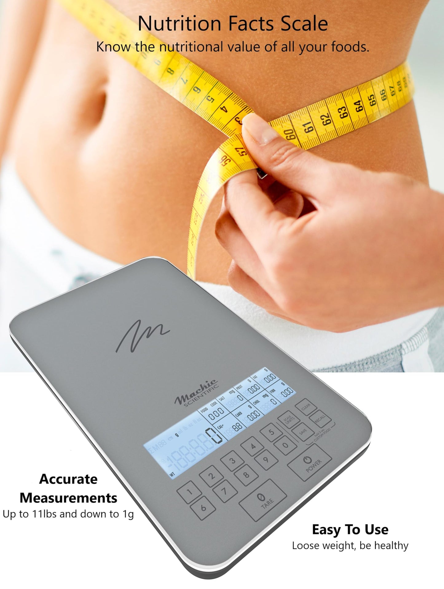 Summer Incentive Nutrition Scale by NutraTrack™ with Food Grade Glass, Perfect for Calorie Counting, Meal Prep, and Weight Loss (Pearl Silver)