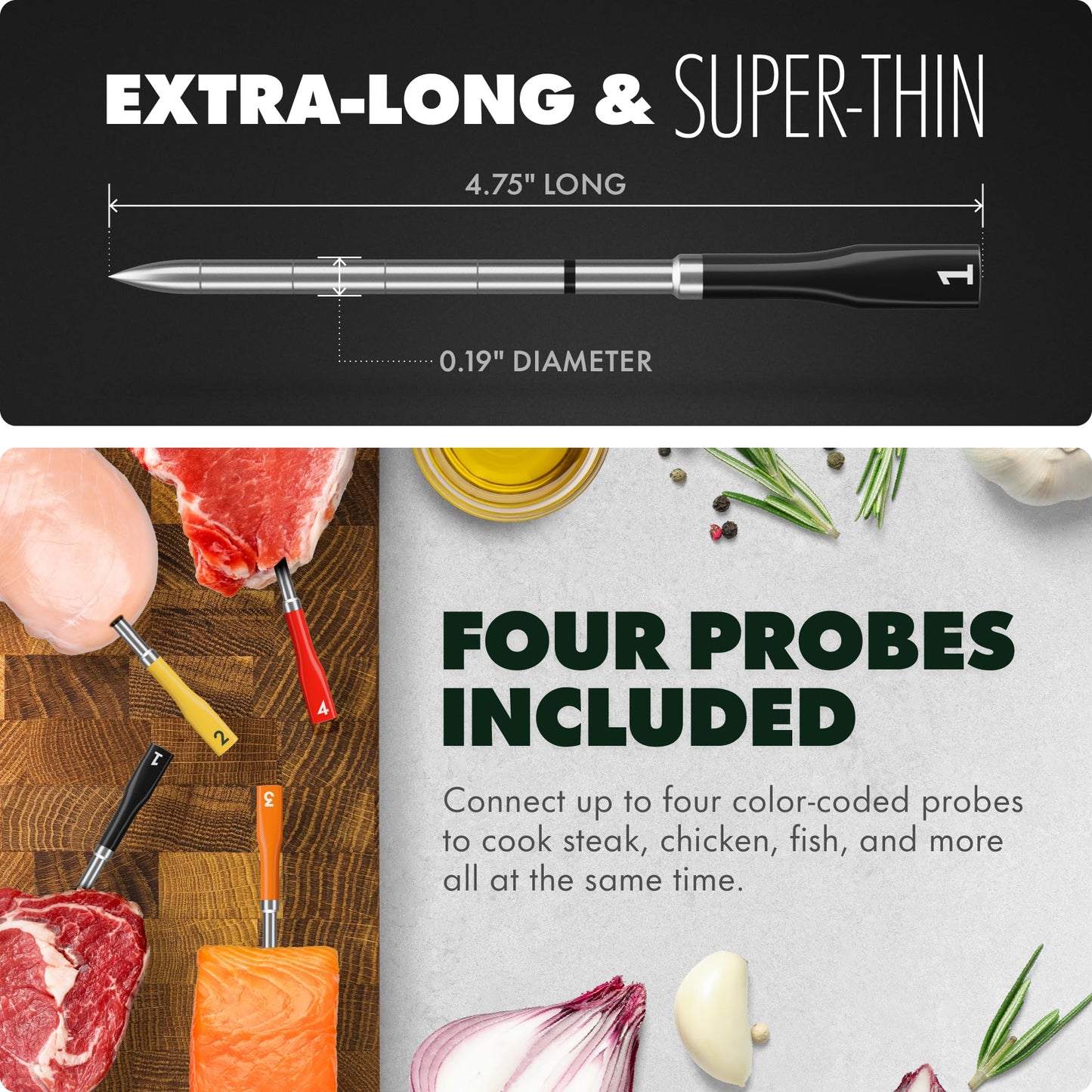 CHEF iQ Sense | Smart Wireless Meat Thermometer | 4 Ultra-Thin Probes | WiFi Unlimited Range | 1000°F Heat Safe | 5 Sensors | BBQ, Grill, Oven, Smoker, Air Fryer | Gen3