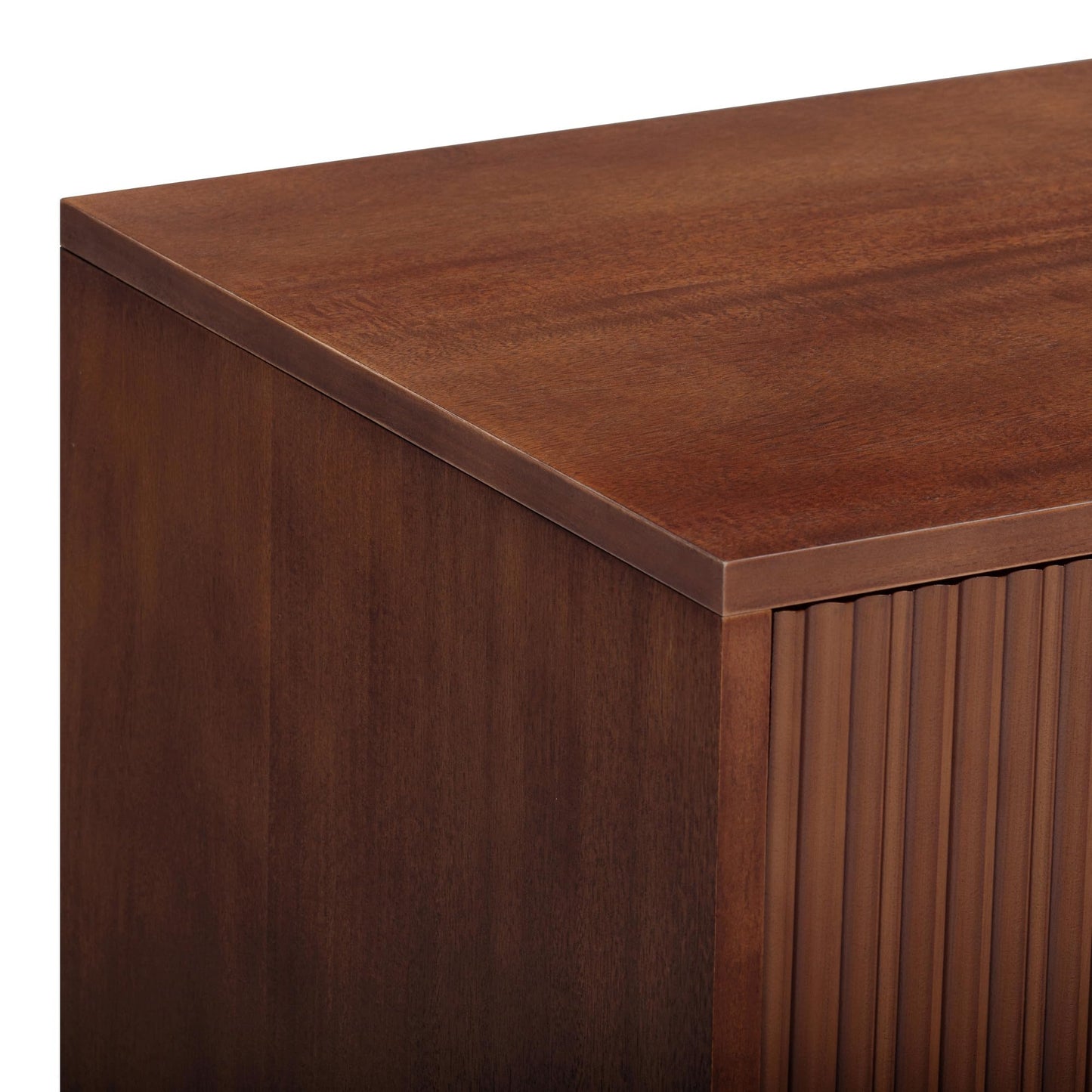 Teamson Home Tremolo 55″ Wide Sideboard Cabinet with 3 Deep Drawers & 2 Push-Open Doors, Adjustable Shelf & Solid Rubber Wood Feet, Fluted Fronts in Contemporary Style for Living, Dining Room, Walnut