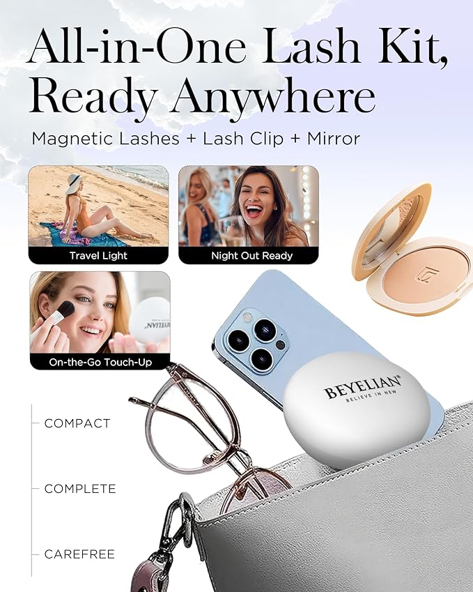 BEYELIAN Portable Magnetic Eyelashes with Applicator Kit All-In-One Box, Upgrade Soft Reusable Magnetic Lashes, No Glue Needed False Eyelashes AYT19 (Lightweight & Comfortable)