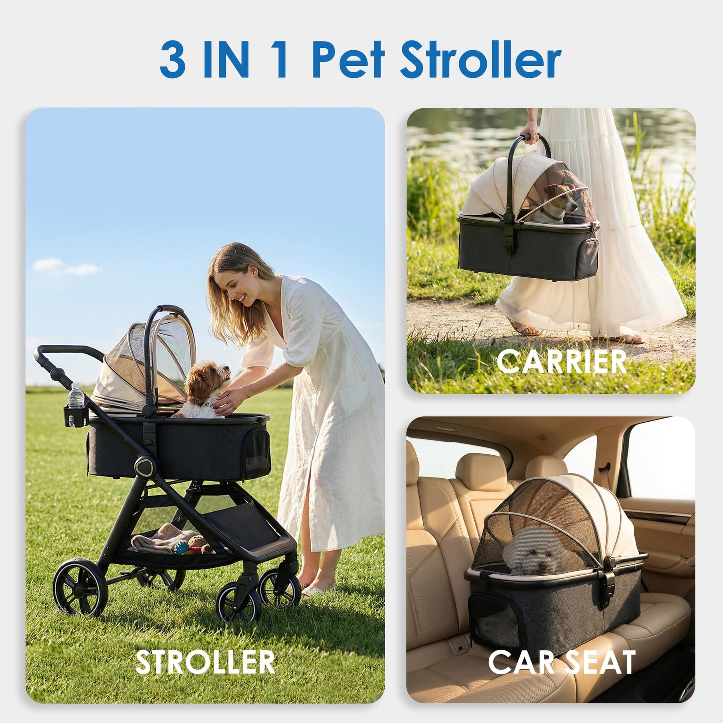 KAVELLIN Pet Stroller for Small Medium Dogs Cats Up to 50lbs, Dog Stroller with Removable Carrier, One Click Folding Pet Strollers, All-Terrain 4 Wheels Cat Strollers, Yellow