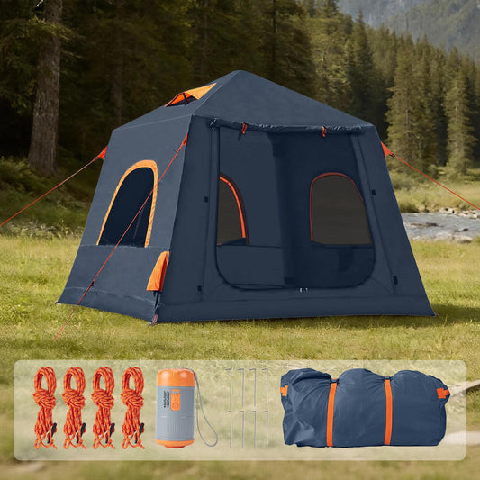 2-3 Person Inflatable Camping Tent, Waterproof Blow Up Tent with Electric Air Pump for Easy Inflation Setup, Portable Outdoor Glamping Tent for Adults Camping & Hiking，Grey