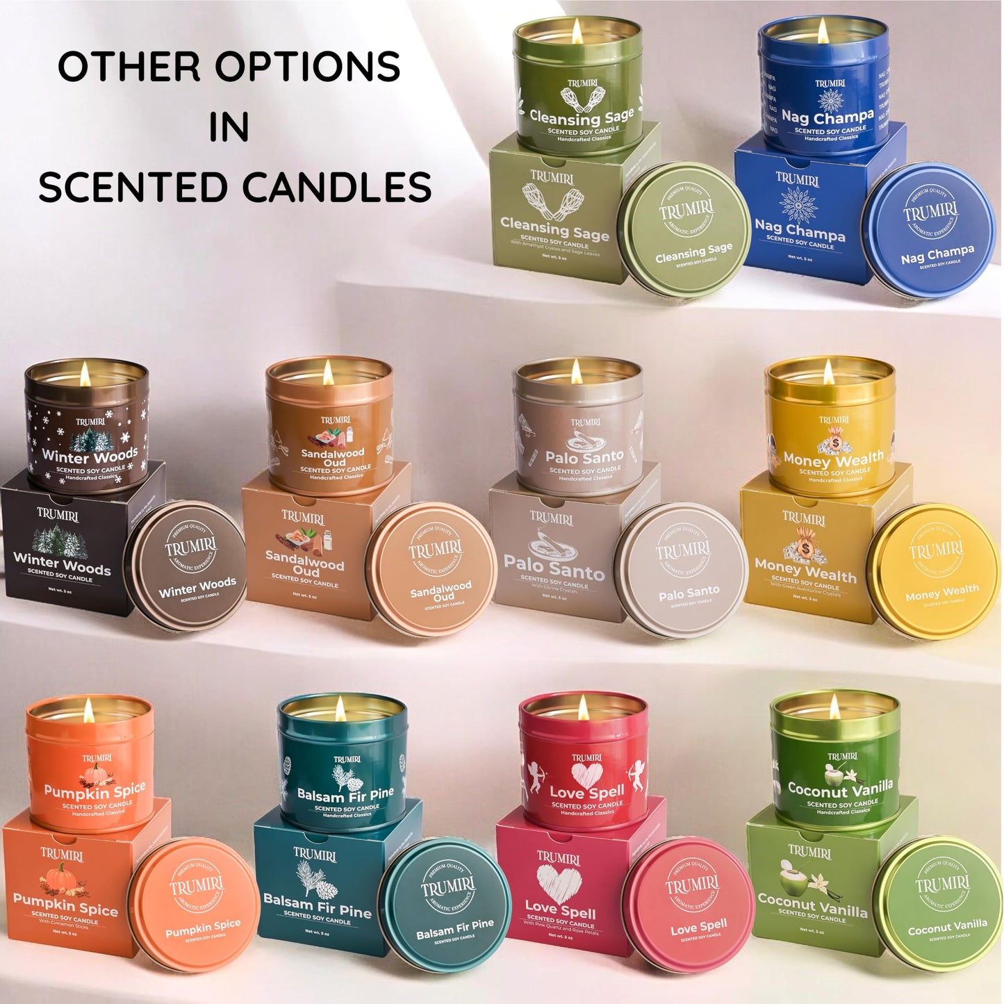 Palo Santo Candle for Home - Highly Scented with Citrine Crystals - 5oz Soy Wax Organic Non Toxic for Aromatherapy Relaxation Meditation - Room Decor for Men - New House Essentials - Pet Safe Candel