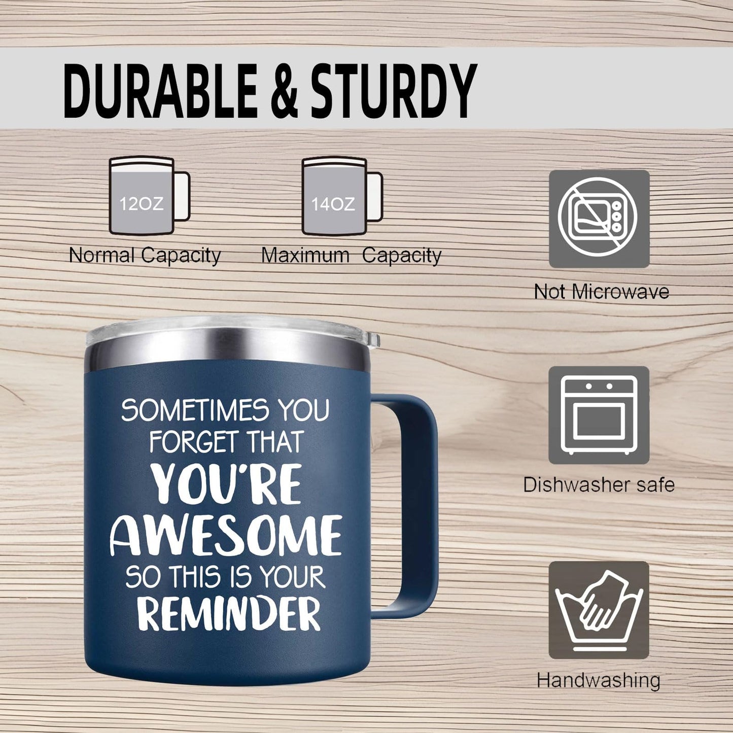 Abledn Christmas Gifts for Men - Sometimes You Forget You're Awesome Mug, Inspirational Birthday & Holiday Presents for Men, Him, Dad, Guy - 14Oz Navy Blue