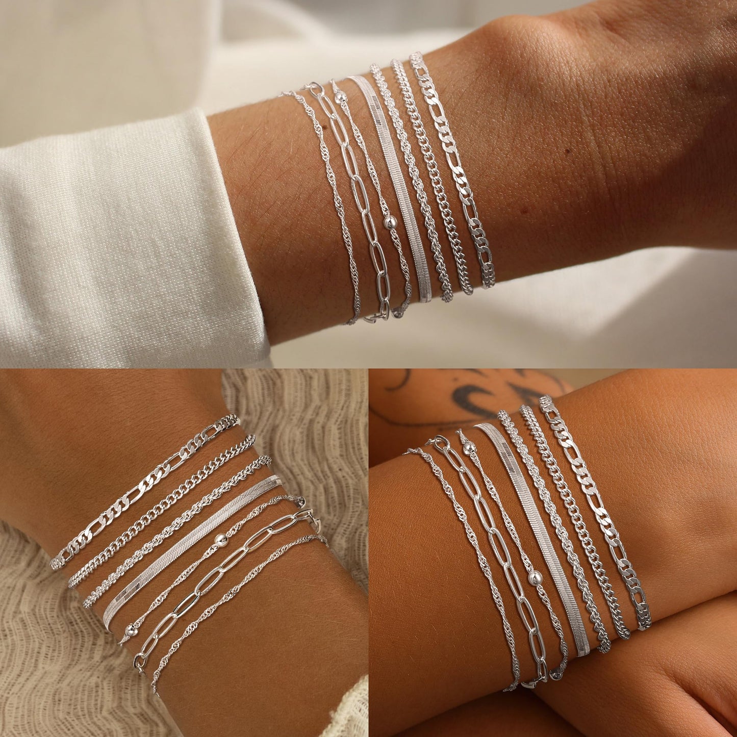 Tewiky Waterproof Gold Bracelets for Women Non Tarnish - Dainty Stack 14K Gold Plated/Sterling Silver Chain Bracelets Set Adjustable Trendy Jewelry for Women