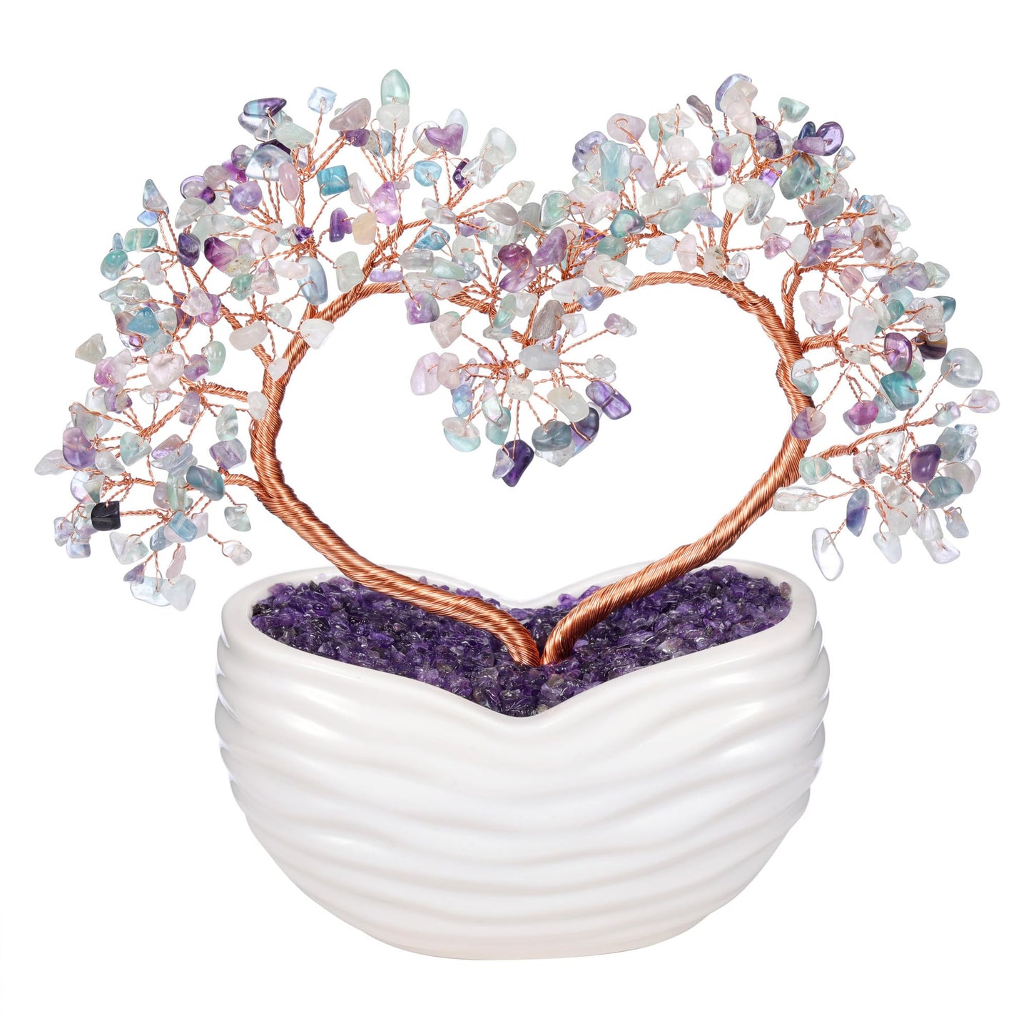 GEHECRST Fluorite Crystal Tree Handmade Healing Crystal Gemstone Heart Stone Bonsai Tree Energy Feng Shui Ornament Crystal Gifts for Mom Mothers Day Women Home Office Desk Decor Christmas