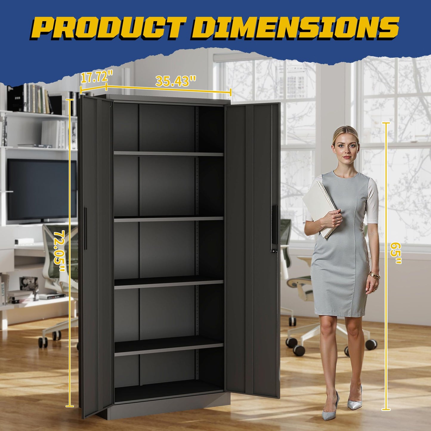 FLIXELIO Metal Storage Cabinet with Adjustable Shelves, 72" Steel Garage Storage Cabinets with Lock and 2 Door, Locking Tool Cabinet Utility Cabinets for Garage, Kitchen, Home Office, School, Shop