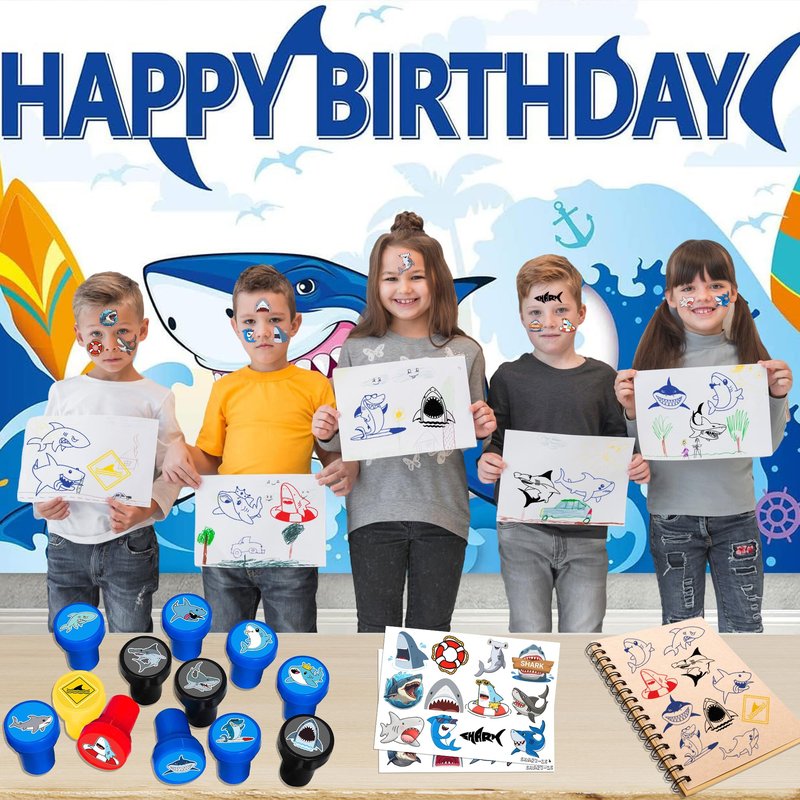 INKSOMOBA 36PCS Shark Party Favors - 24PCS Temporary Tattoos & 12PCS Stamps - Ideal Beach Ocean Animal Themed Birthday Card Decorations Supplies Goodie Bag Cute Rewards for Boys Girls Classroom Gifts
