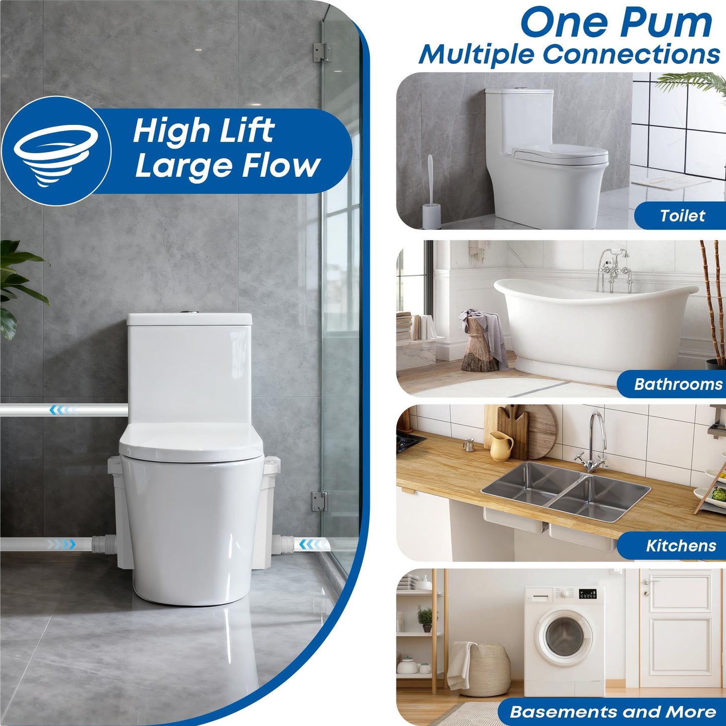 Dreamsani 700W Macerator Pump for Upflush Toilet, Energy-Saving Pump,Waste Water Disposal Pump Toilet Sink Shower Laundry Kitchen Basement