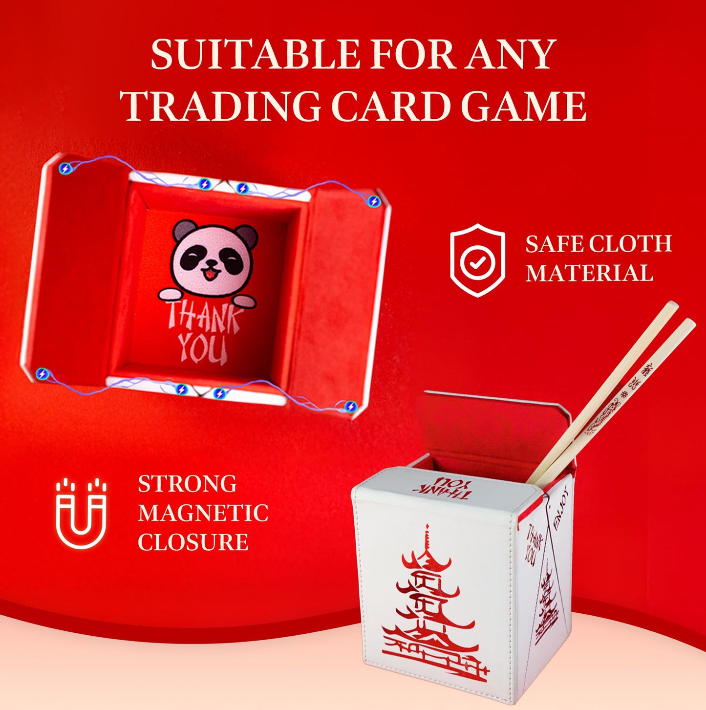 SleeveChief - China To Go! Trading Card Deck Box | vegan leather & Holo Design | MTG commander deck box & for ALL other trading card games | fits 100 double Sleeved Cards - for TCG Enthusiasts