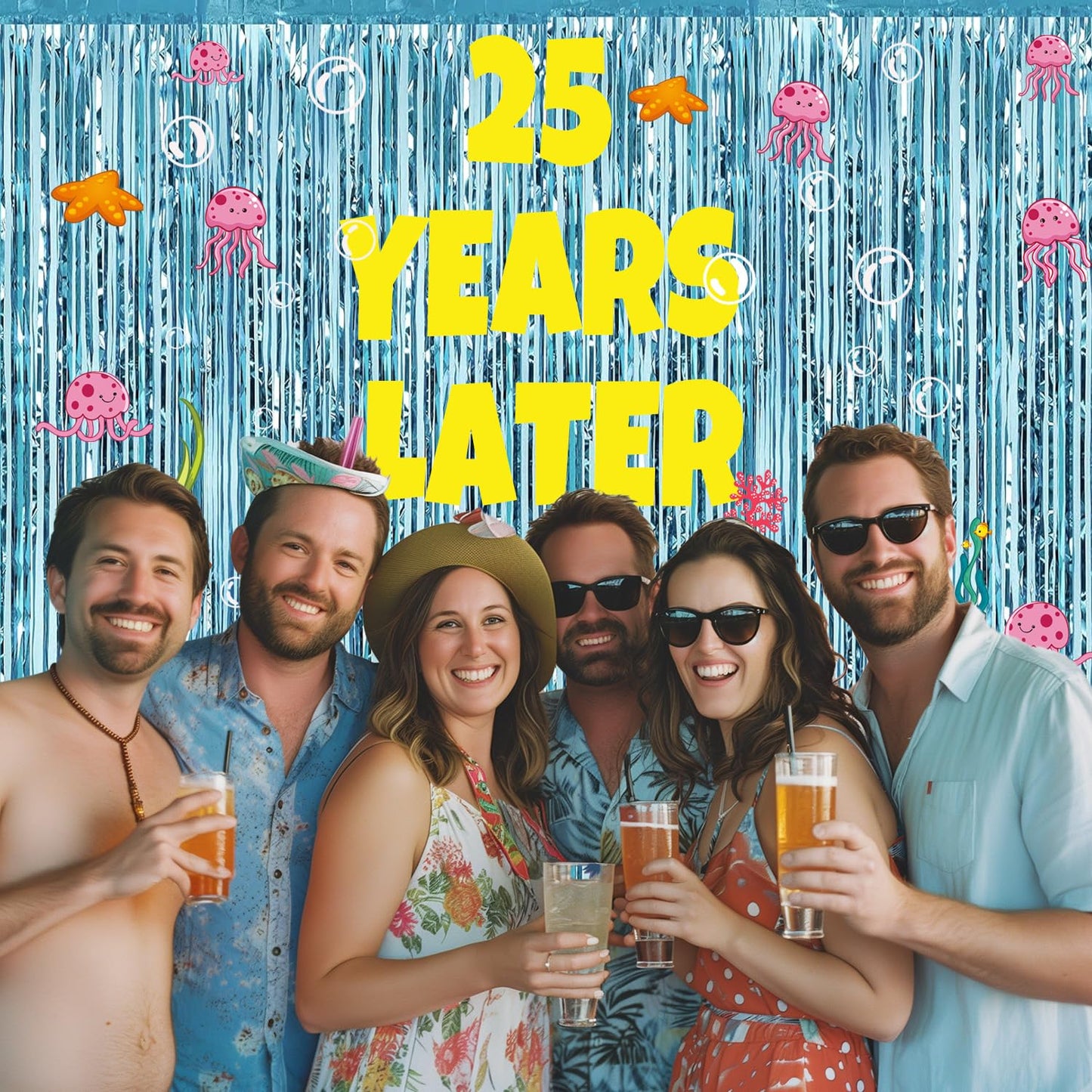 Custom Age Numbers 25 Years Later Birthday Banner Under The Sea Party Decorations – Whats Funnier Than 24 25th 10th Birthday Decorations,Bubble Jellyfish Coral Stickers And Fringe Curtains Backdrop