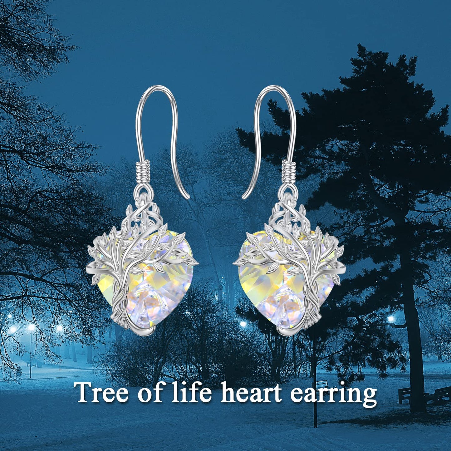 TOUPOP Heart Crystal Earrings Sterling Silver Tree of Life Earrings April Birthstone Jewelry Birthday Mothers Day Gifts for Women Mom Her