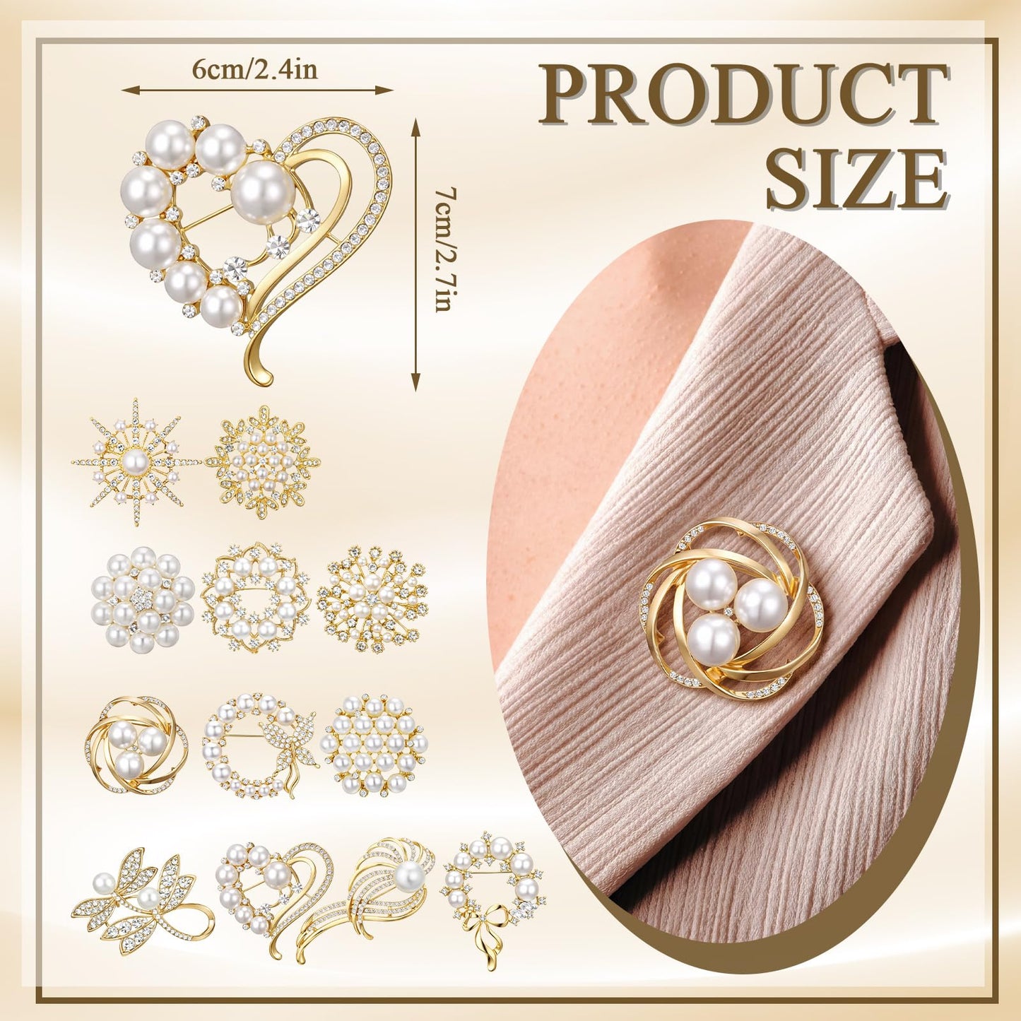 Junkin 12 Pcs Women Brooches Bulk Set Rhinestone Pin Crystal Vintage Brooch Retro Pin Summer Wedding Gifts for Women Girls(Pearl)