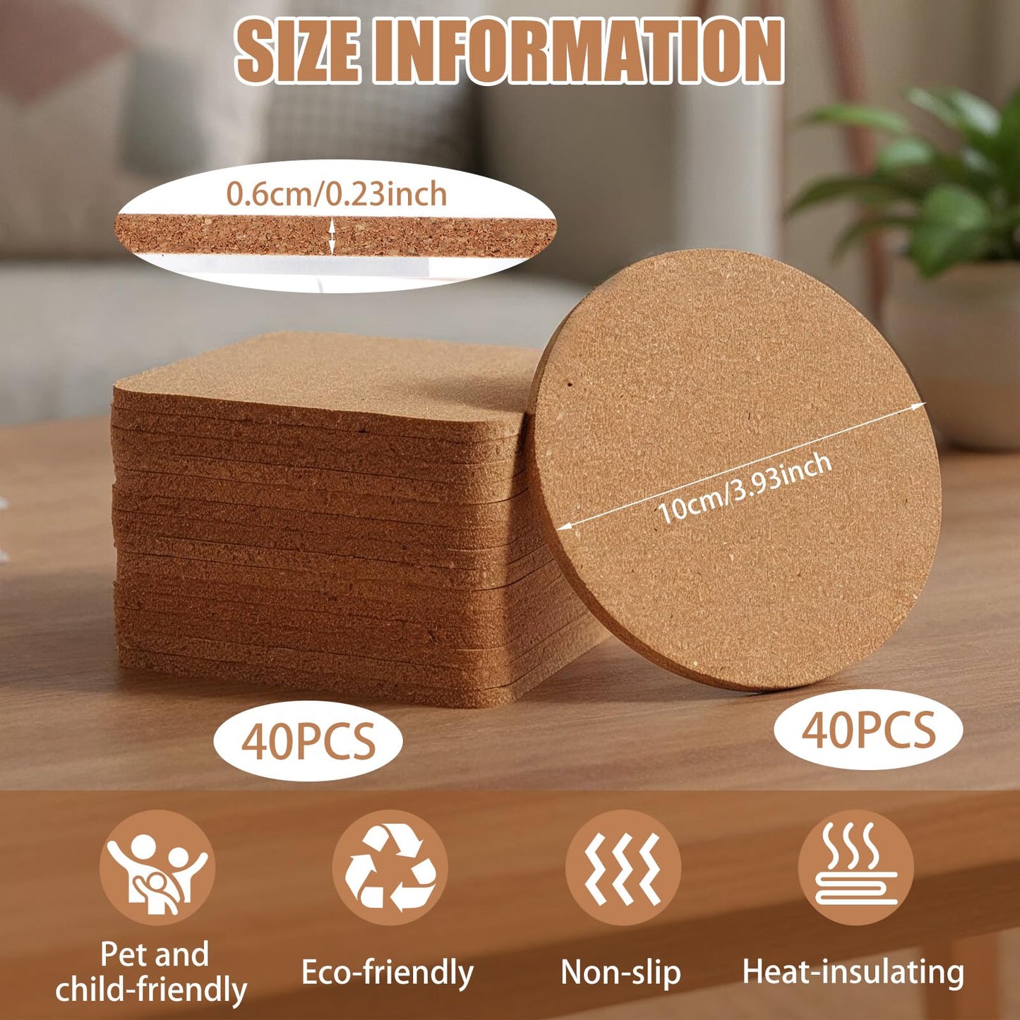 80 Pieces Cork Coasters for Drinks, Thicken Absorbent Blank Coasters for DIY Crafts Laser Engraving Sublimation Wood Burning Plants Painting Housewarming Gifts Wedding Education, 4 Inch