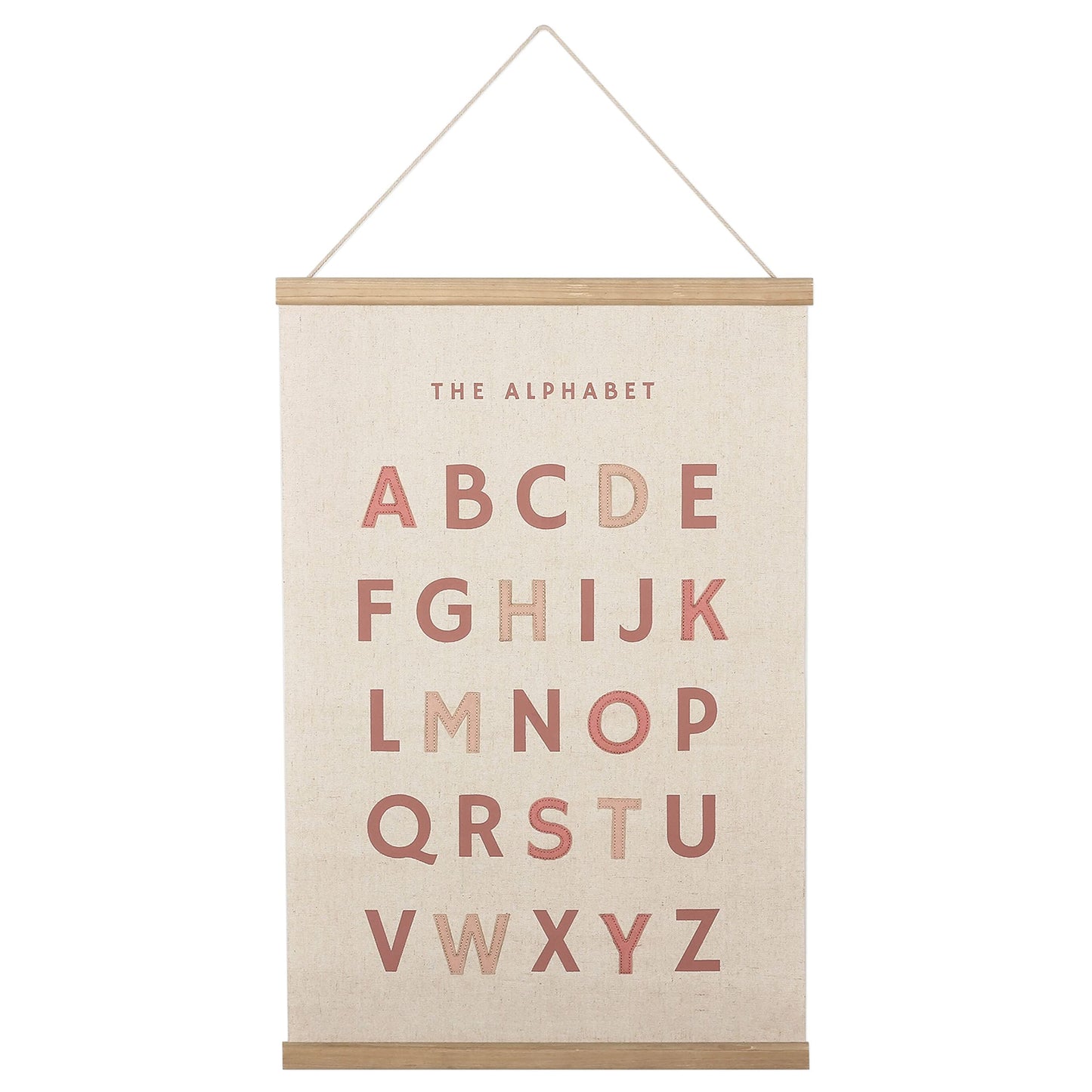 Bon et Beau 16×24 Inch Embroidered Alphabet Poster Framed with Wood Hanger - Dusty Pink Wall Decor for Girls Nursery, Bedroom, Playroom, Toddler and Kids Room