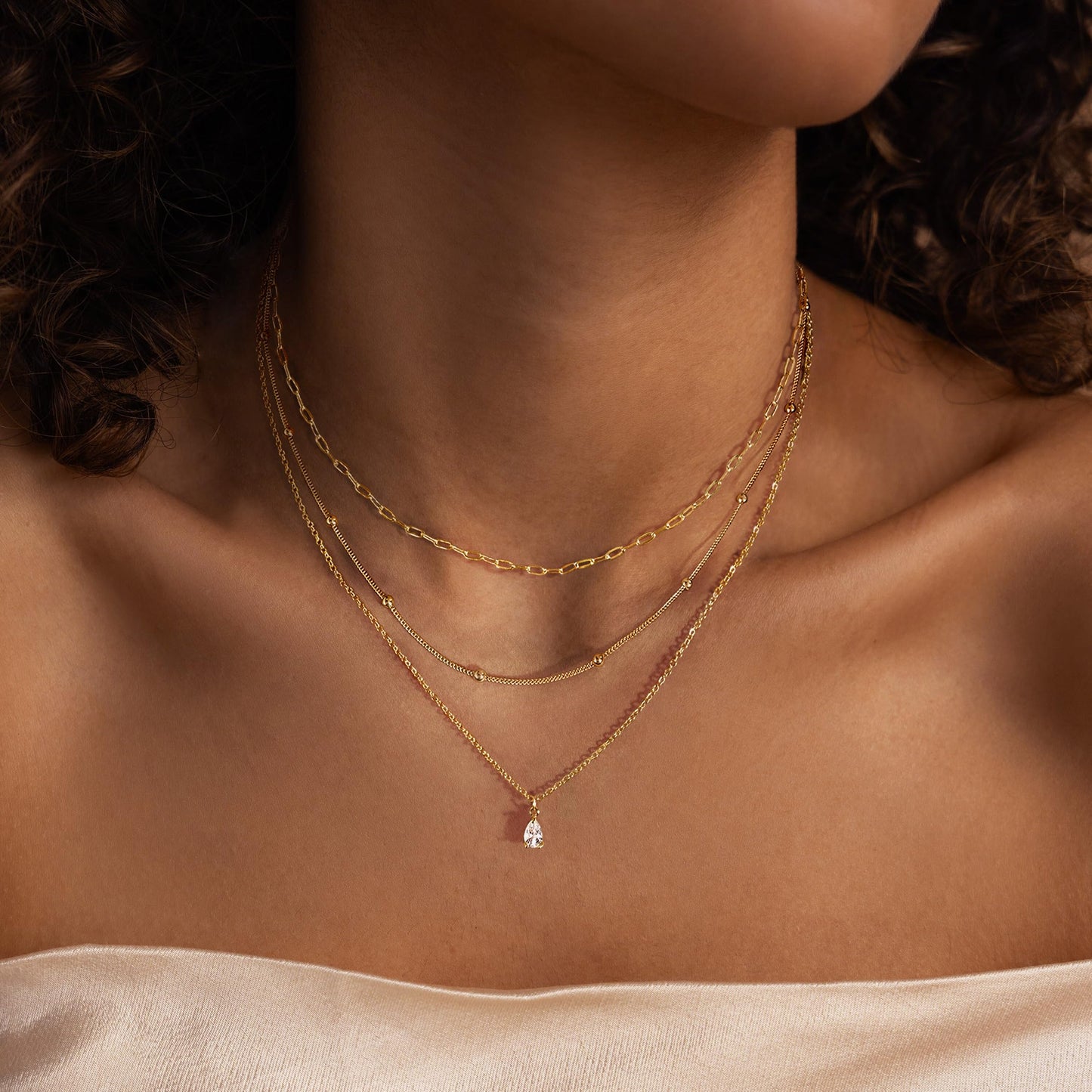 FICXOR Layered Necklaces for Women,Dainty 14k Gold Plated CZ Pendant Necklace Stack Simple Beaded Paperclip Chain Choker Necklaces for Women Trendy Non Tarnish Gold Jewerly Set Gifts