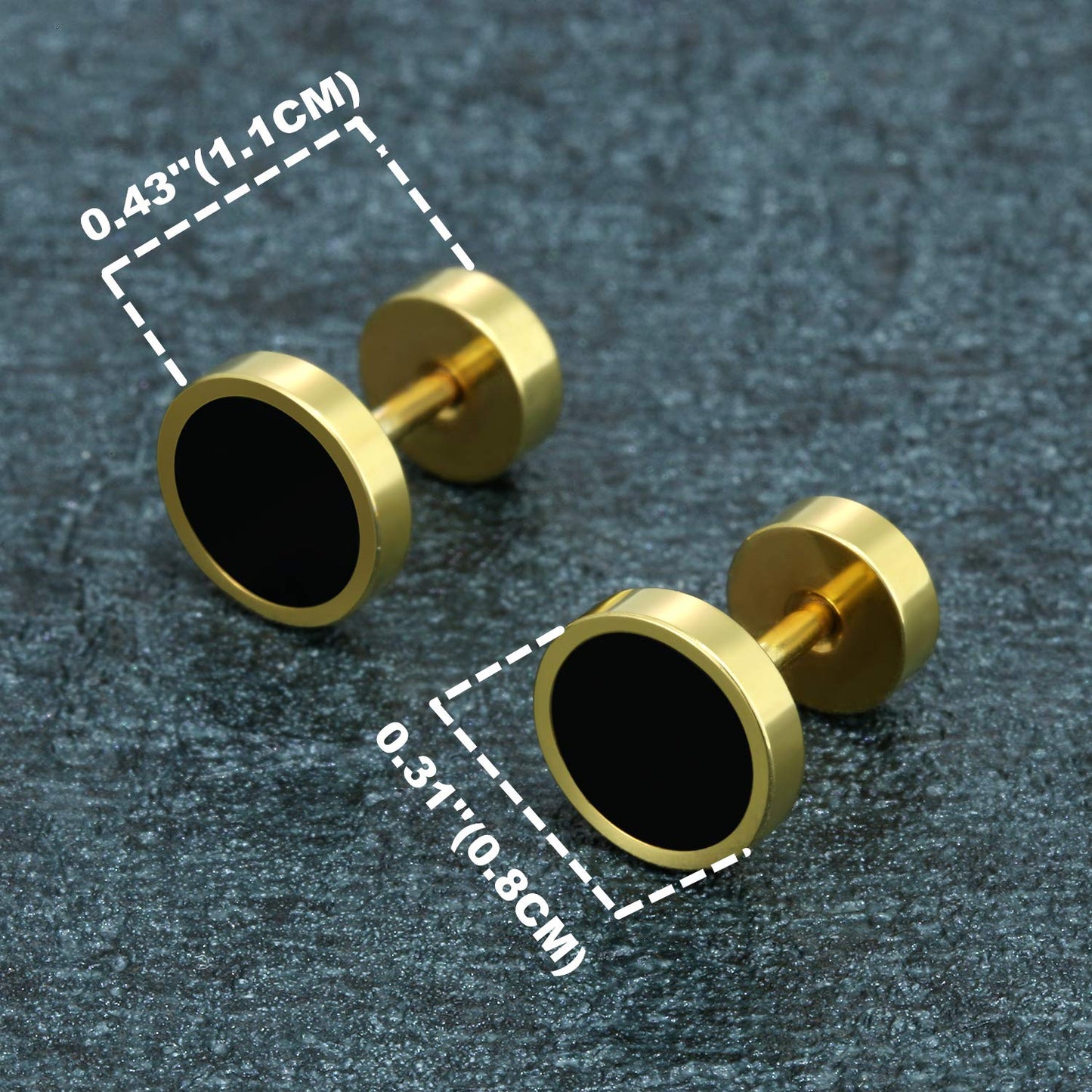 Aroncent Stud Earrings for Men Women Fake Gauge Fake Earrings Stainless Steel Earrings 8MM Rosegold