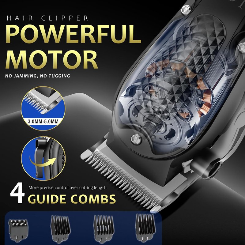 Professional Hair Clippers for Men - Cordless Trimmer Set with Nose & Ear Groomer | Rechargeable Electric Shaver