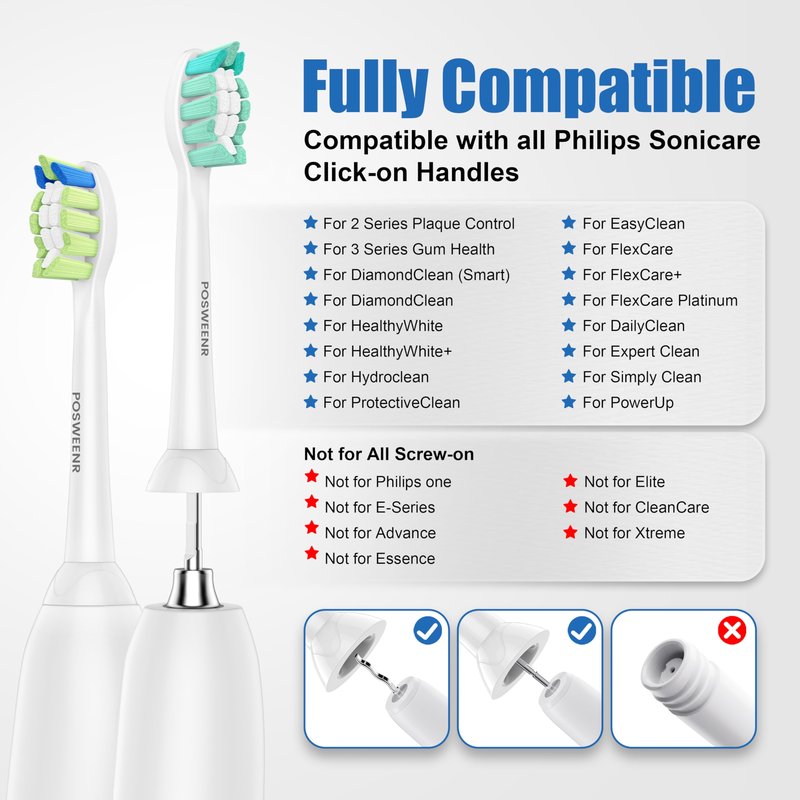 POSWEENR Replacement Toothbrush Heads Compatible with Philips Sonicare, Electric Toothbrush Replacement Heads for Plaque Control 10 Pack White