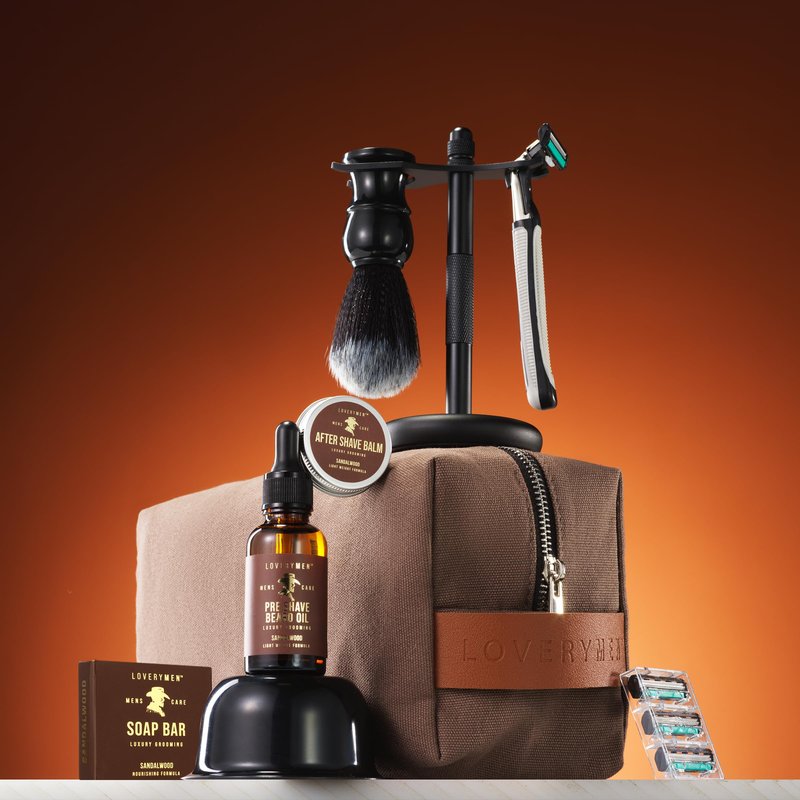 Deluxe Shaving Kit for Men, Gifts for Men, 17pc Shaving Brush Kit with Double Edge Safety Razor, Razor Blades, Sandalwood Bar Soap, Preshave Beard Oil & More, Mens Beard Kit, Birthday Gift