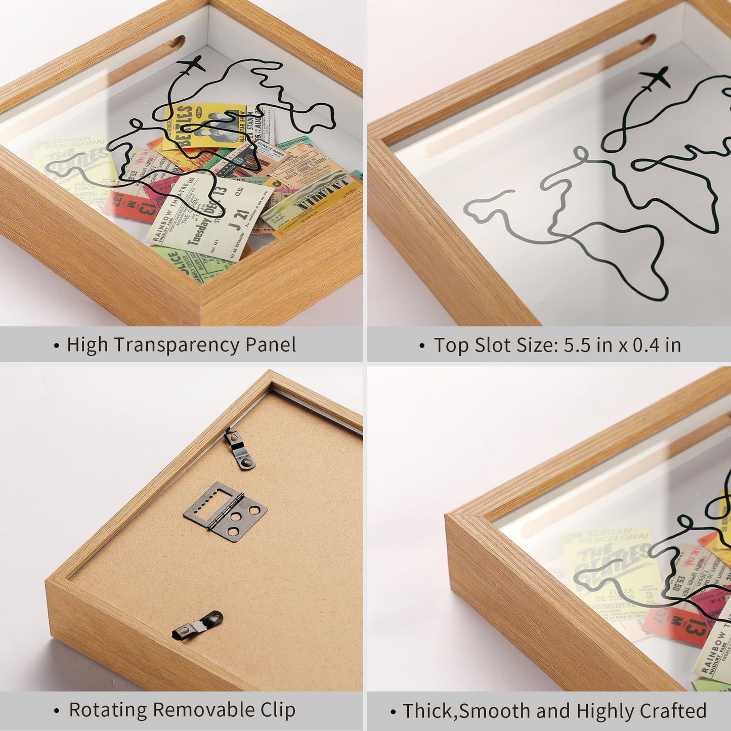 MUXIUNT Travel Adventure Archive Shadow Box for Memories,8&12Inch Concert Travel Ticket Stub Memory Top Loading Shadow Keepsake Box with Slot On Top,Life in a Shadow Box Travel Gift Frame(Brown, 8x8)