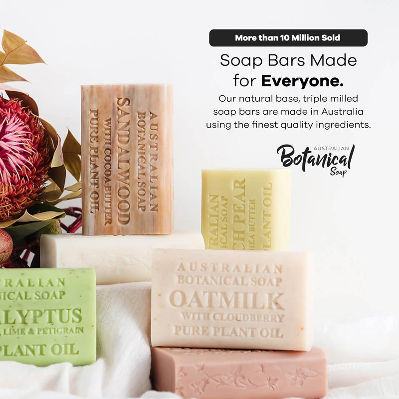 Australian Botanical Soap, 6.6 OZ, Lemongrass and Lemon Myrtle, Triple Milled Bars made with a Natural Soap Base and Enriched with Organic Shea Butter, Pack of 8