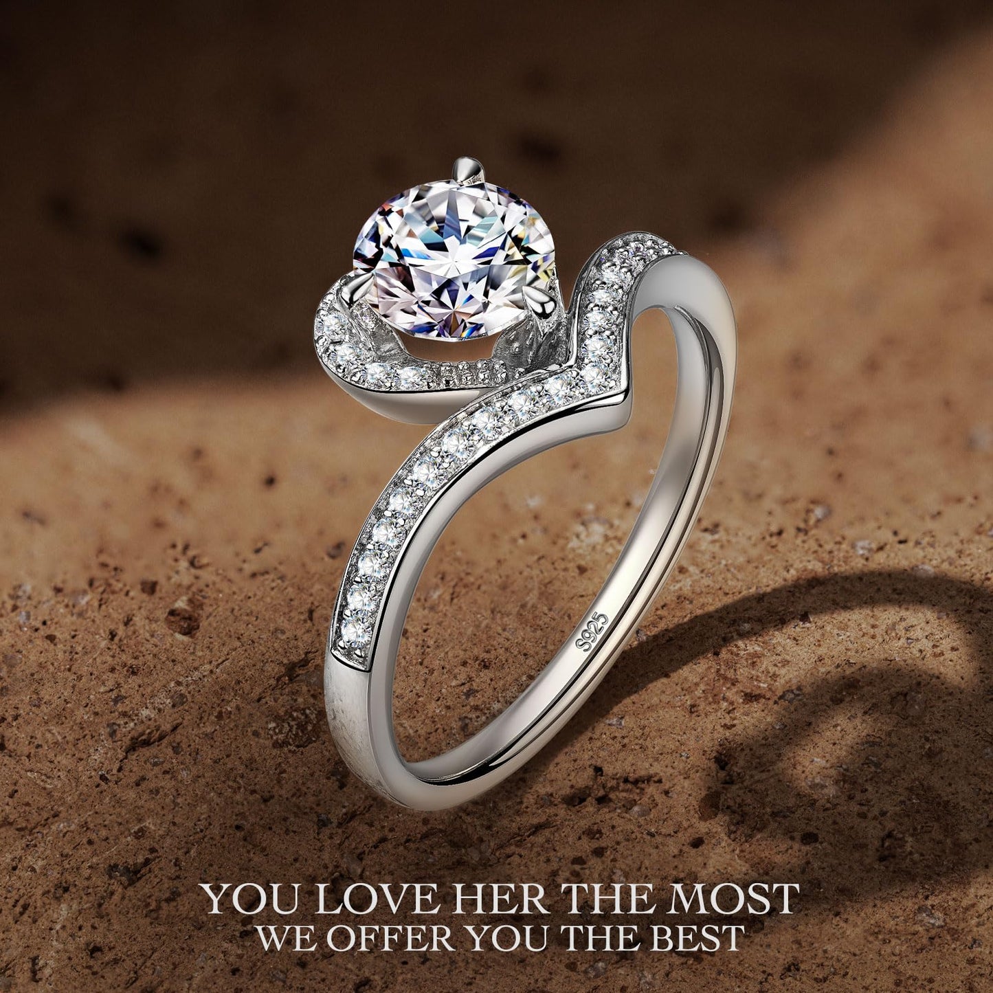 Kate Lynn Moissanite Rings for Women, 925 Sterling Silver Rings Engagement Promise Wedding Anniversary Rings for Her MWRS10895WW6.5