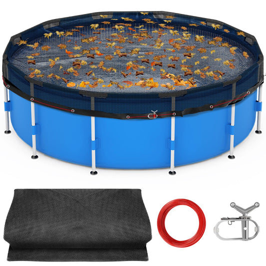 18 FT Pool Leaf Net Cover for Above Ground Pools, Ultra-Fine 0.15’’ Mesh Pool Cover with Winch & Cable, Pool Leaf Cover Prevents Leaves and Debris from Entering Pool