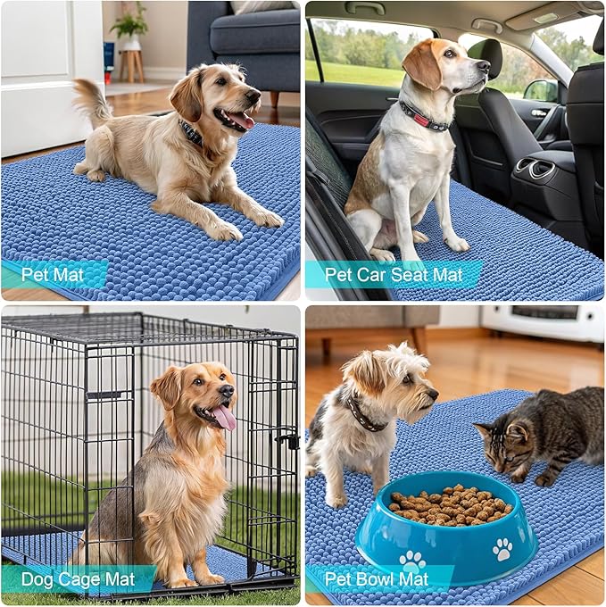 OLANLY Dog Door Mat for Muddy Paws 59x20, Absorbs Moisture and Dirt, Absorbent Non-Slip Washable Doormat, Quick Dry Chenille Mud Mat, Entry Indoor Entryway Carpet for Inside Floor, Cornflower Blue
