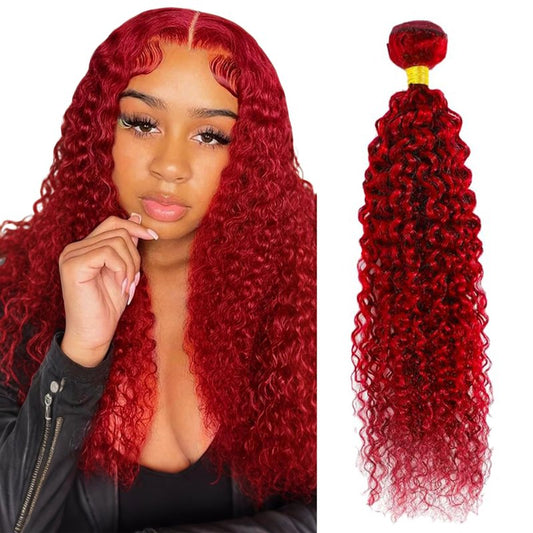 Red Curly Human Hair Bundles 28 Inch Kinky Curly Single Bundle Human Hair Light Red Color Unprocessed Native Virgin Hair 100g Total Double Weft Human Hair Extensions for Women