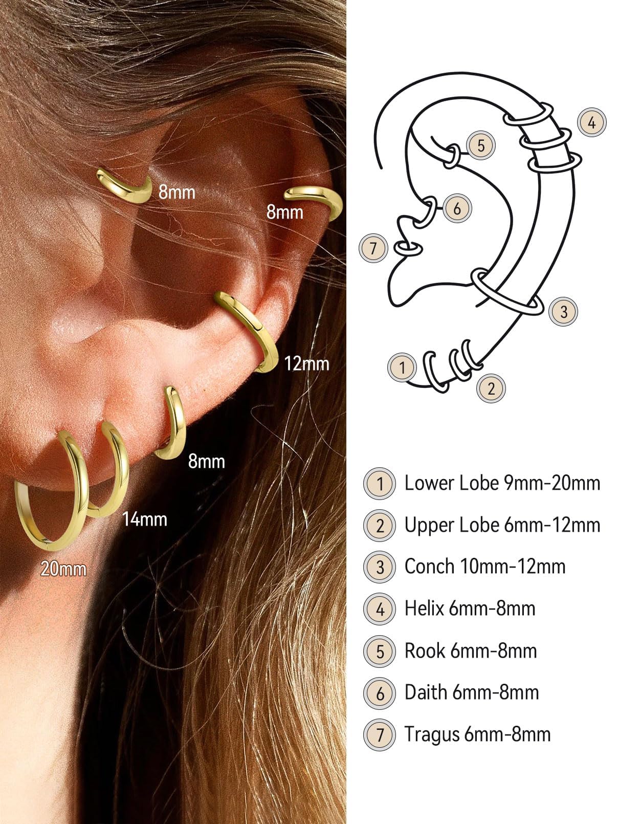 FaithHeart Hoop Earrings for Women, 14K Gold Hypoallergenic Huggie Hoop Earrings, Small Cartilage Earrings for Women 8mm, Send Gift Box