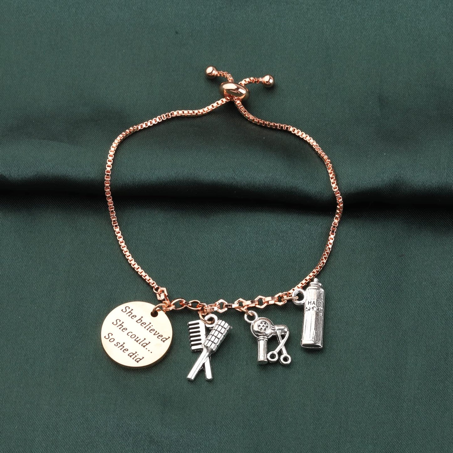 PLITI Hairstylist Gifts Hairdresser Gift Hair Stylist Bracelet Barber Gifts She Believed She Could So She Did Hairdresser Jewelry Cosmetology Graduation Gift (She Believed Hairstylist rg)