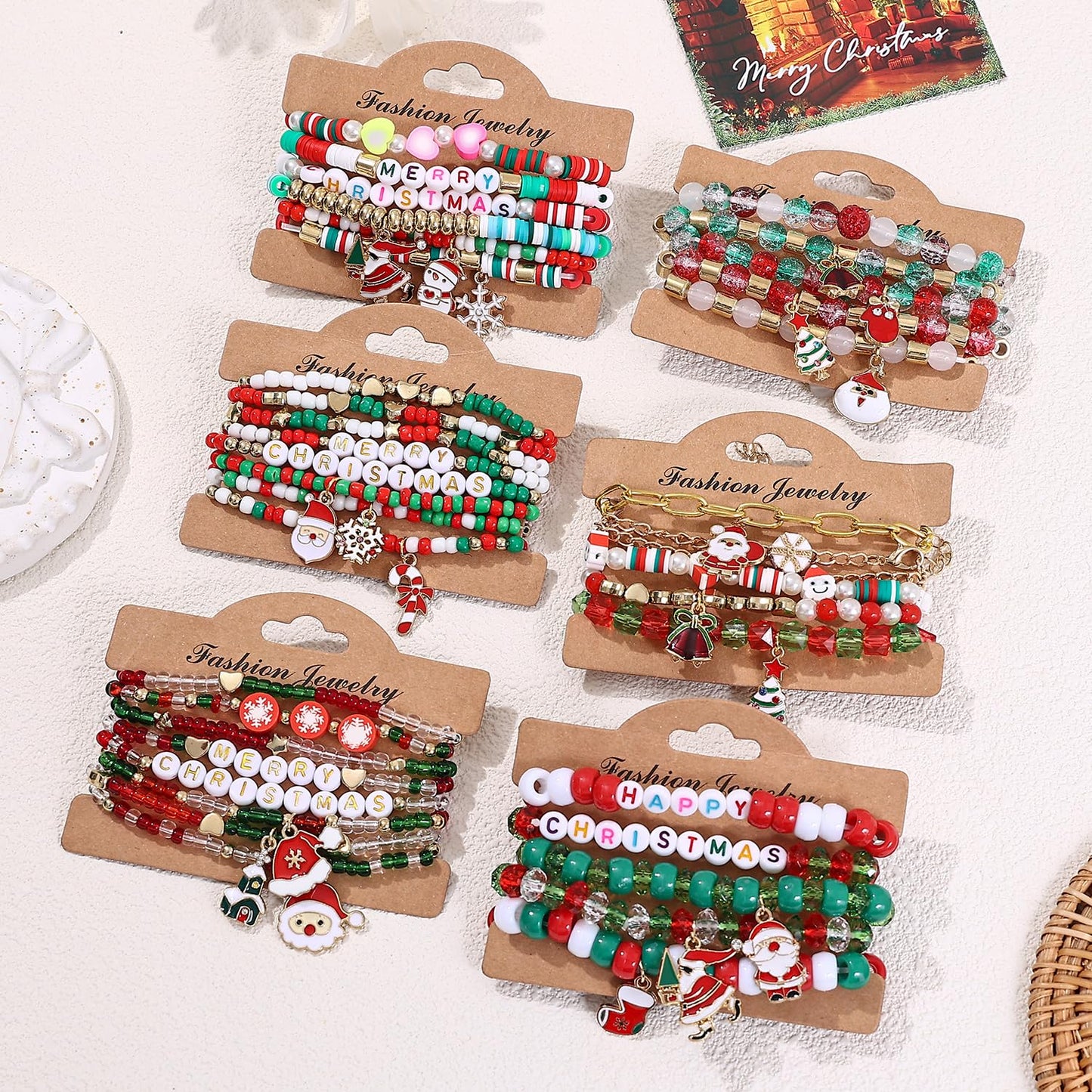 Cooluckday 36Pcs Christmas Bracelets Bulk Christmas Gifts for Women Friendship Bracelets Xmas Snowflake Snowman Bell Santa Claus Bracelets Stretch Bracelets as Party Gifts Bag Filler