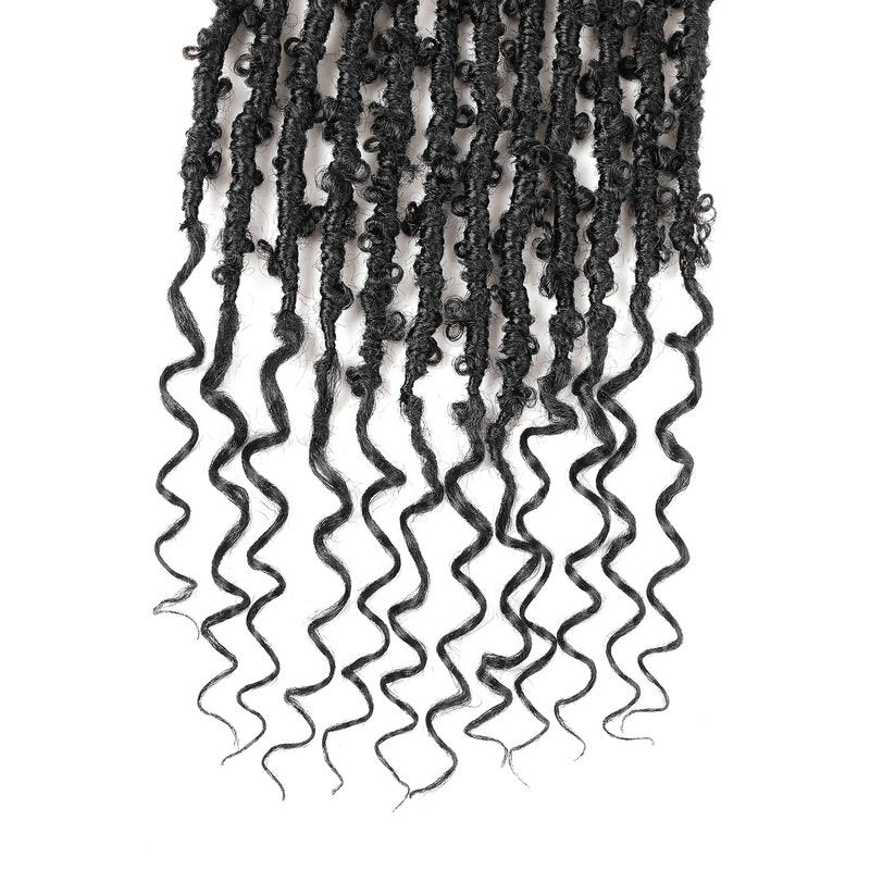 Butterfly Locs Goddess Locs Curly Ends 24 Inch Distressed Faux Locs Synthetic Crochet Hair For Black Women Hair Extensions (24 Inch, 6packs,1#)