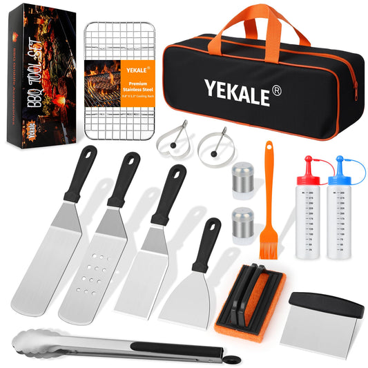 17 PCS Griddle Accessories Kit, Flat Top Grill Accessories Set for Blackstone and Camp Chef, Grill Spatula Set with Enlarged Spatulas, Scraper - Outdoor Barbecue Tools Gifts for Men Dad Him
