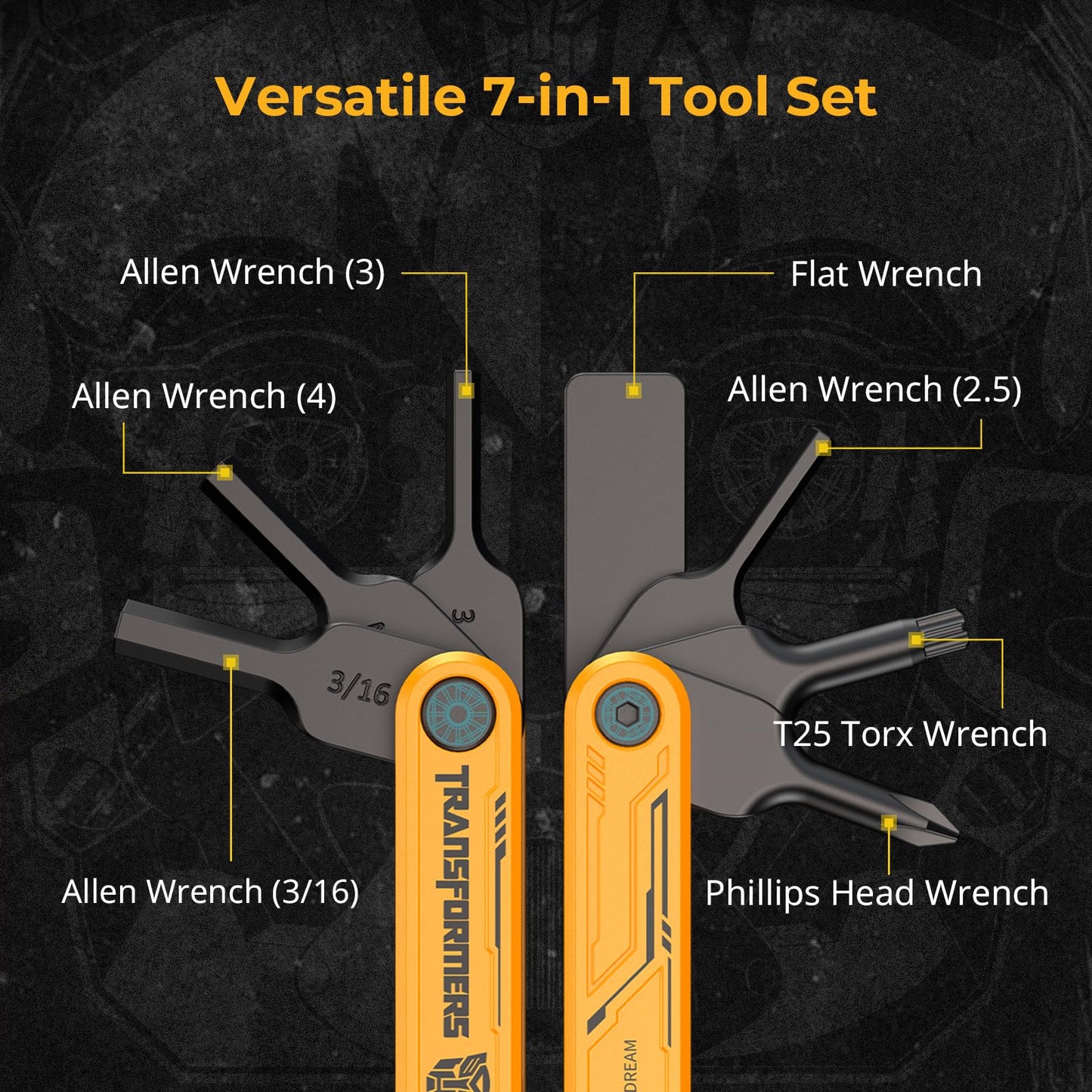 SMALLRIG Camera Tool, Foldable Tool Set with Screwdrivers and Wrenches, Camera Tool Kit Including Allen Wrenches, Slotted Screwdriver, Cross-Head Screwdriver, Torx T25 Driver, BumbleBee Edition