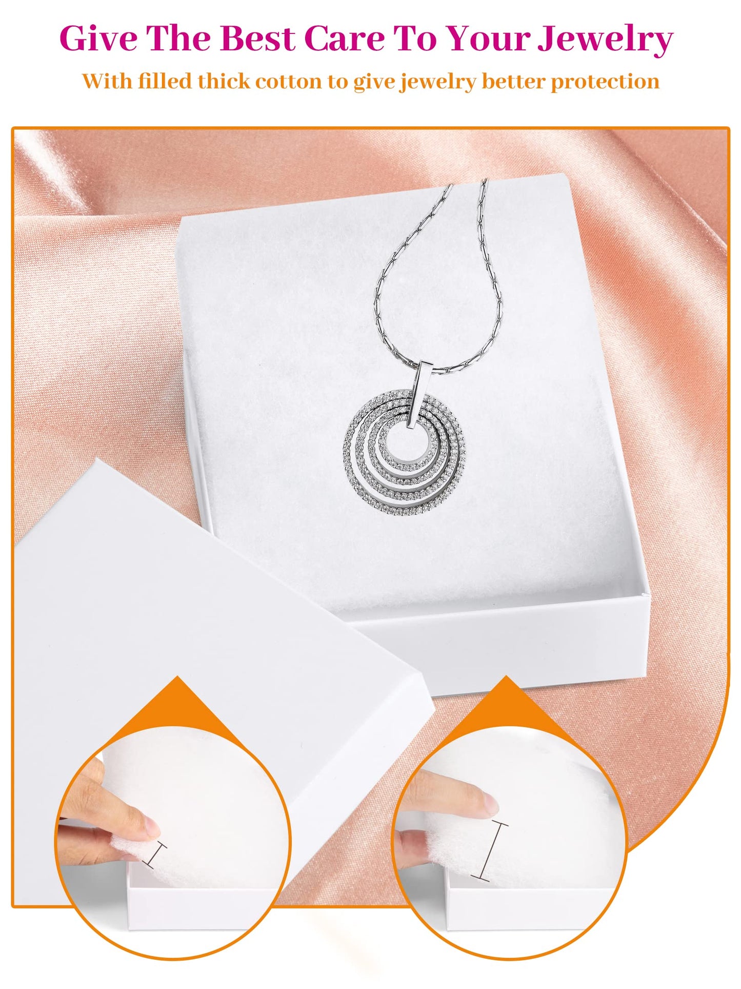 MESHA Cardboard Glossy Jewelry Gift Boxes, Cotton Filled Jewlery Box with Lids, White 3.5x3.5x1 Inch, Necklace Ring Bracelet Earring DisplayBox, Bulk Square Small Kraft Jewelry Gift Box, 96 Pieces