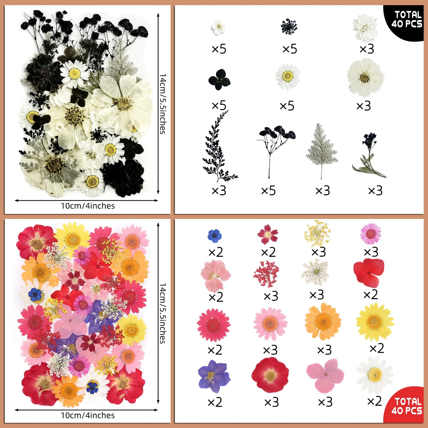 Tessera 160 Pcs Dried Pressed Flowers with Tweezers for Crafts, Dried Flowers for Resin Crafts for Jewelry Making for Candle Making for Wedding Card