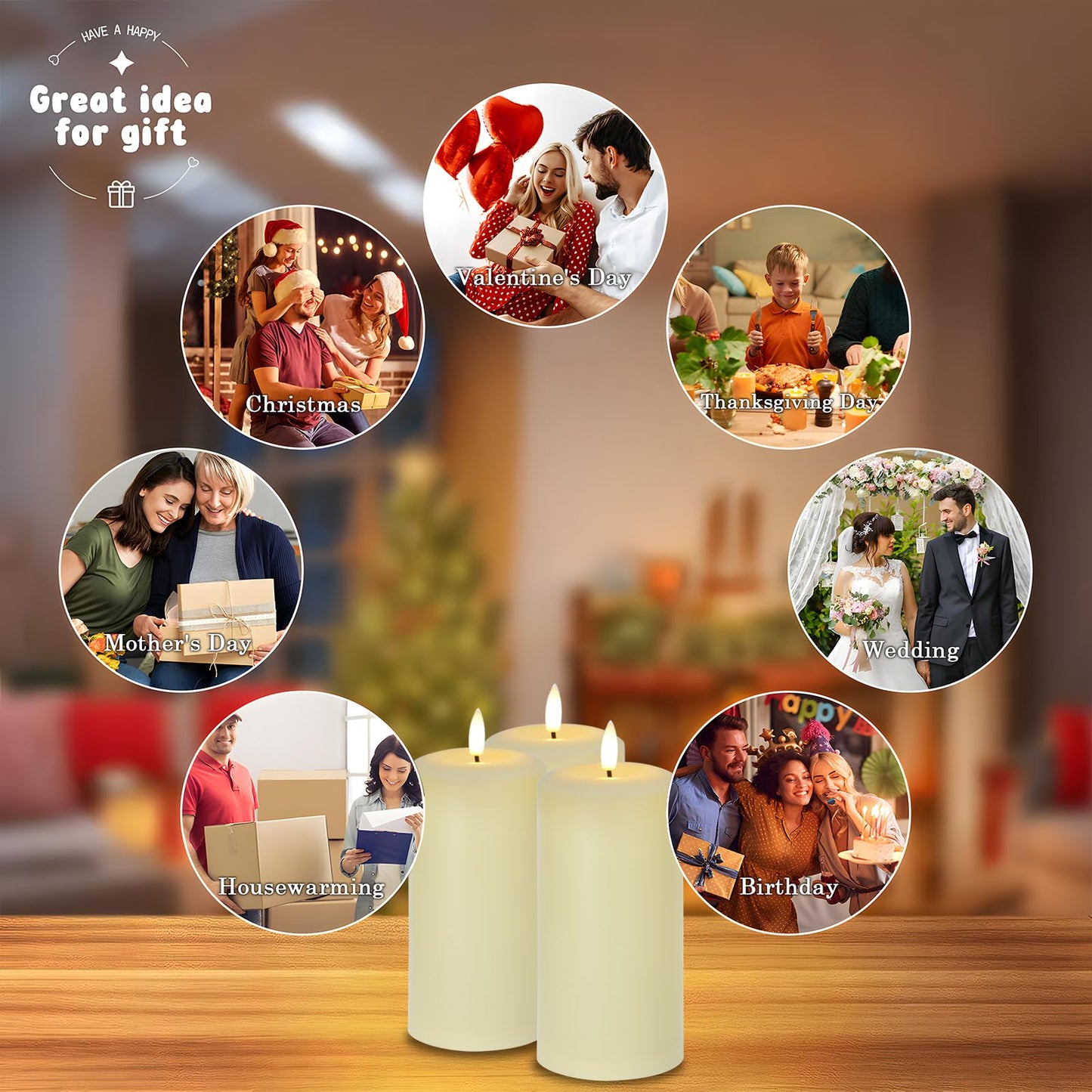 Hinabichan Flameless Candles Battery Operated with Remote and 2/4/6/8 H Timer, 6pcs Flickering Fake Electric Candles for Festival Home Party Decor (D3 x H 6") (Ivory)"