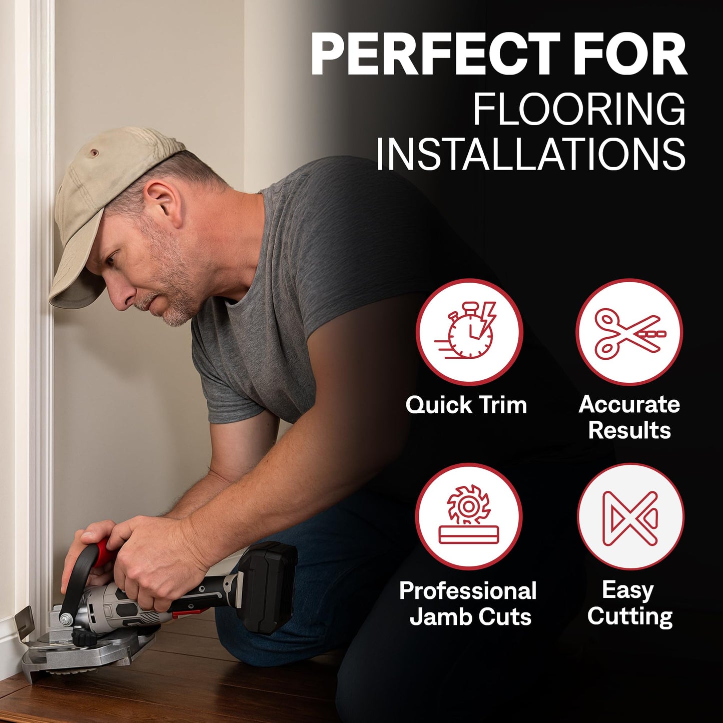 Tooltech Cordless Undercut Saw Jamb Saw Kit with Carbide Wood blade, Masonry Blade, Dust Port, Adjustable Height & Depth
