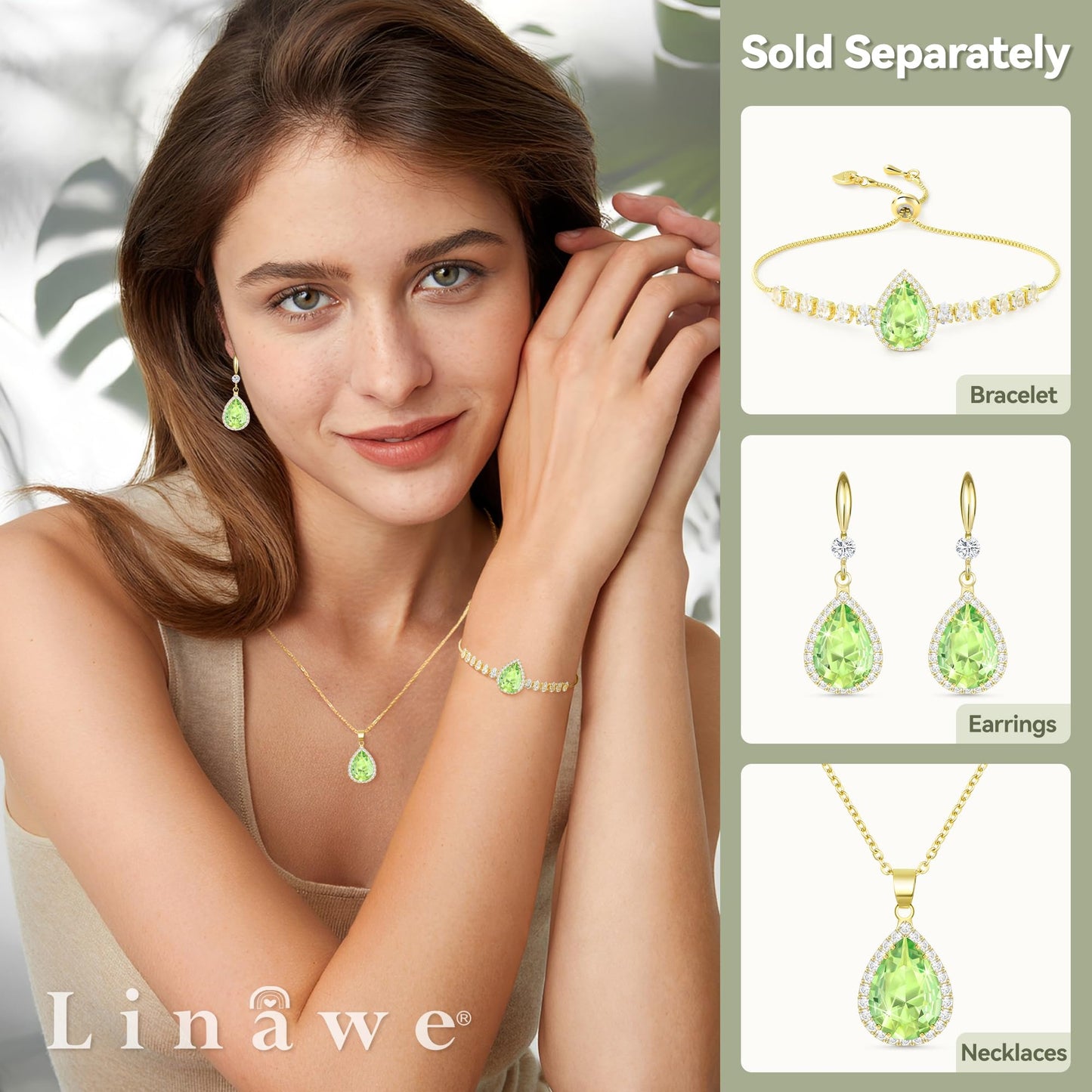 Linawe Gold Crystal Imitation Diamond Necklaces for Women Trendy, Green Moissanite Birthstone Choker Preppy Pendant Necklace Statement Long Aesthetic Gemstone Jewelry Set