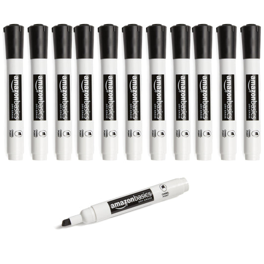 Amazon Basics Dry Erase Markers For Whiteboards, Chisel Tip, Low-Odor, Assorted Colors, Pack of 12