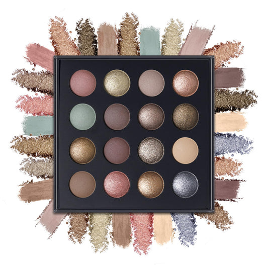 Baked Eyeshadow Makeup Palette - 16 Pigmented Soft Neutrals, Taupe Earth Tones & Smoky Shades with Glitter, Matte & Metallic Finishes, Long-Wear Blendable Eye Shadow Make Up Pallet for All Skin Tones